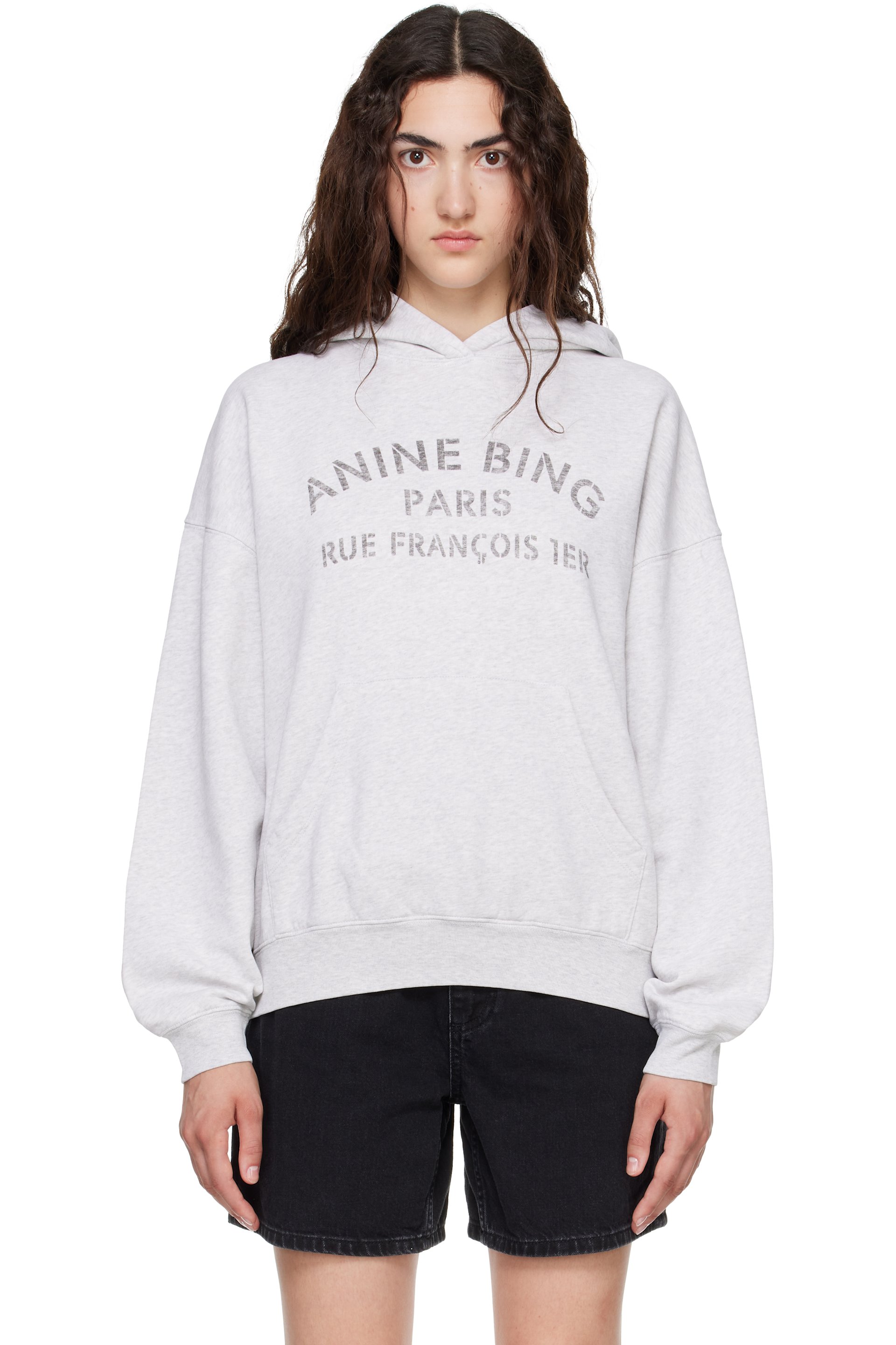 ANINE BING - Gray Harvey Paris Stencil Hoodie