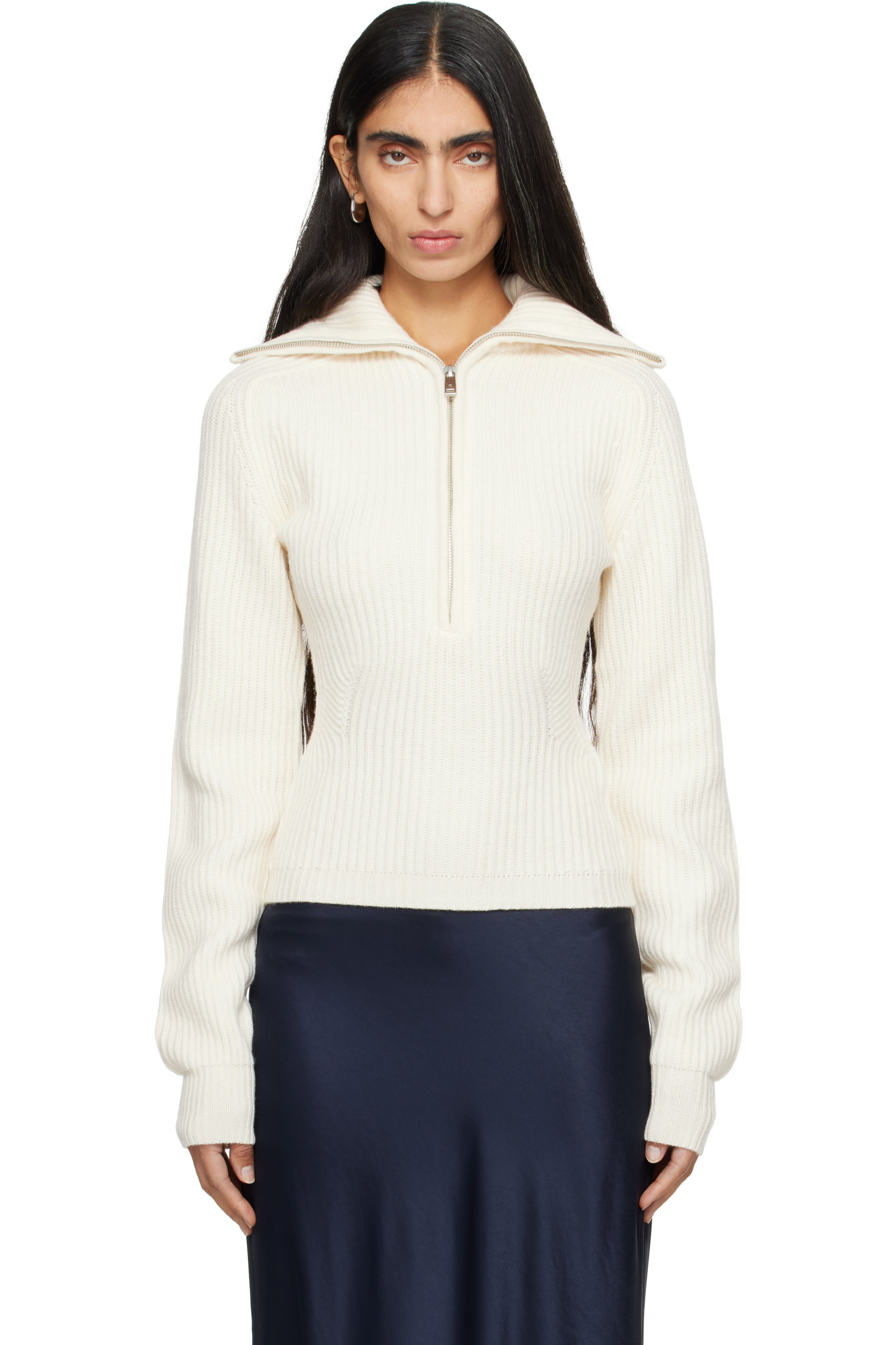 ANINE BING - Off-White June Trucker Collar Sweater