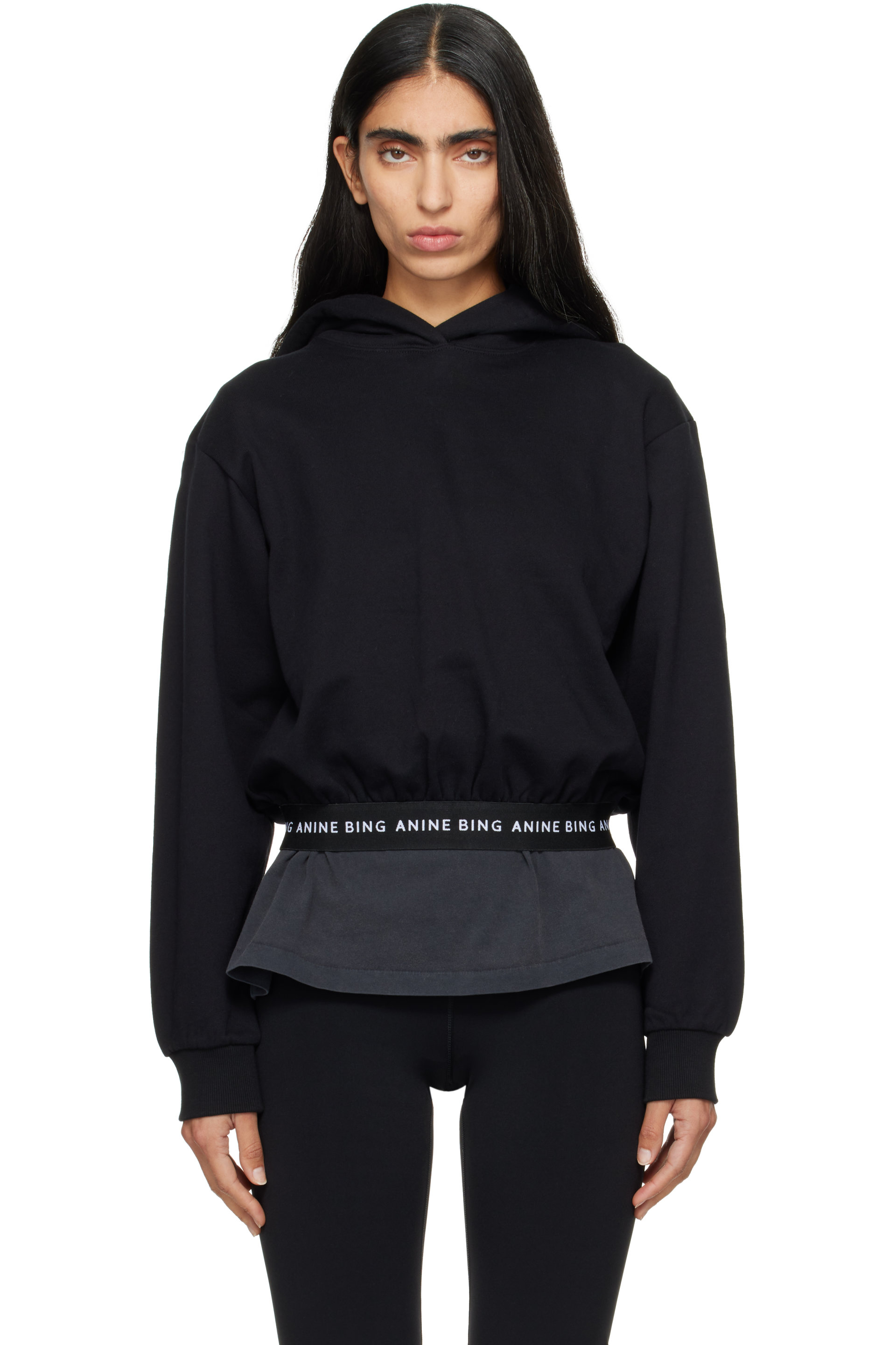 ANINE BING - Black Dany Cropped Hoodie