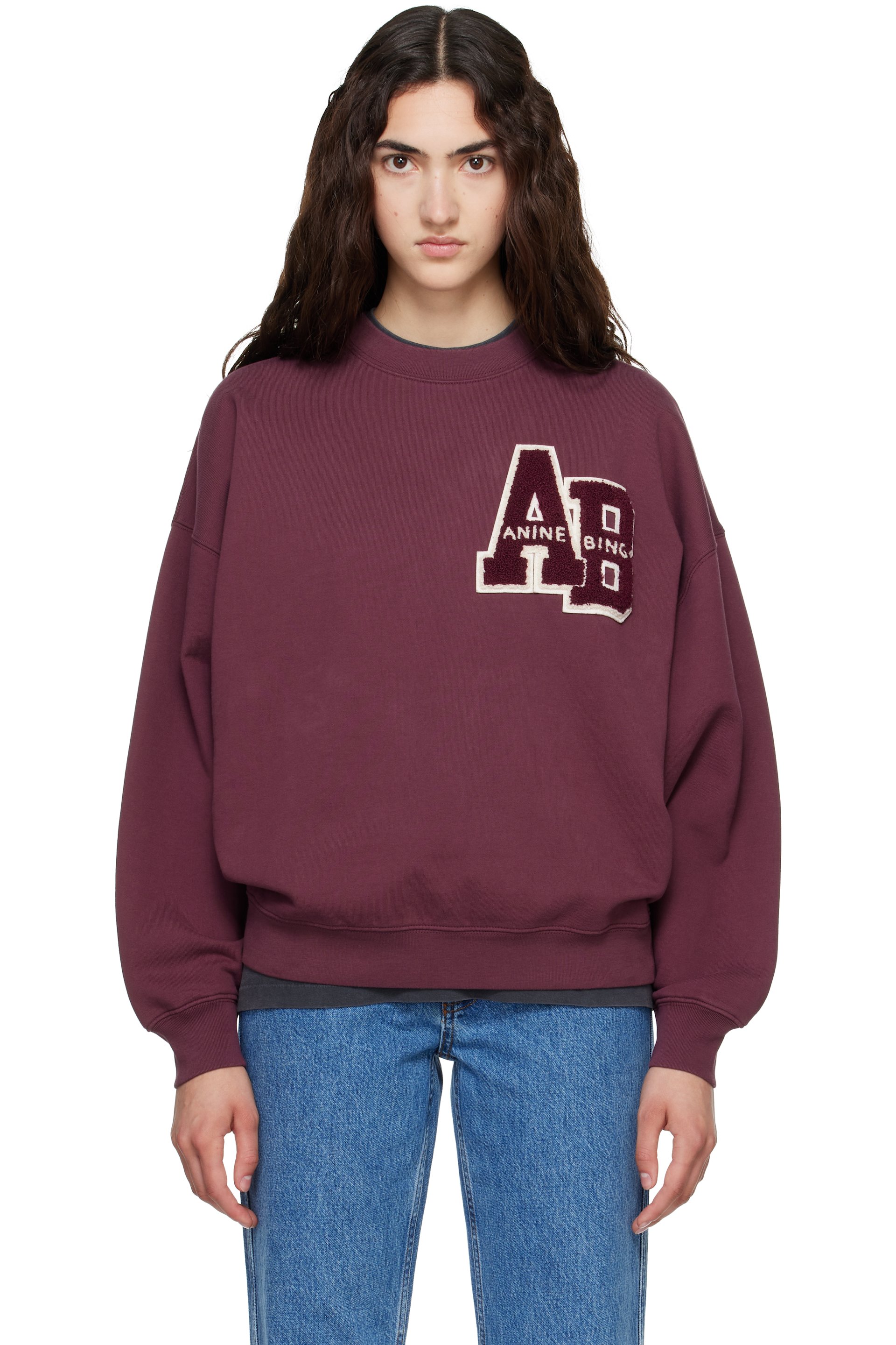 ANINE BING - Burgundy Miles Oversized Letterman Sweatshirt