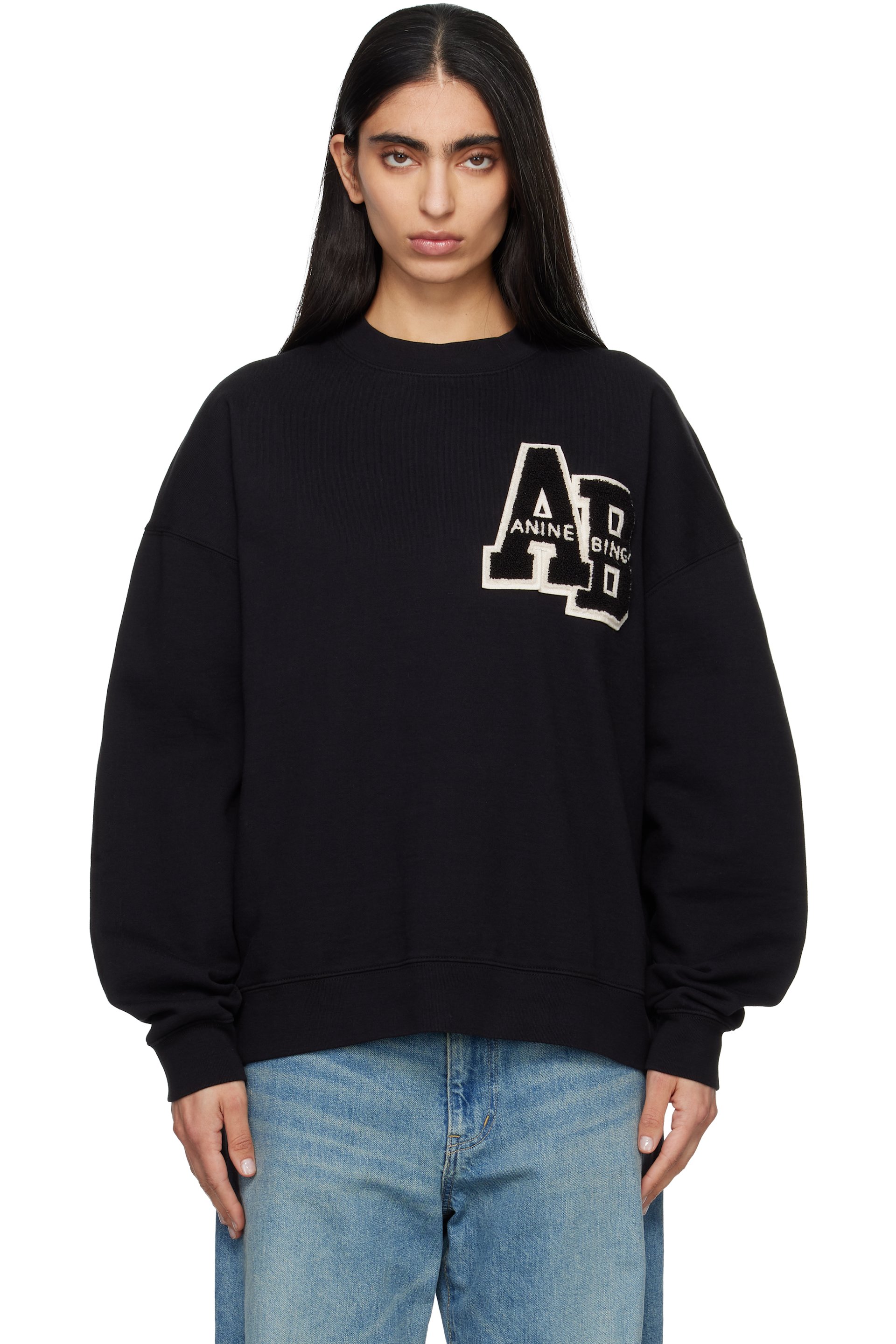 ANINE BING - 黑色 Miles Oversized Letterman 套头衫