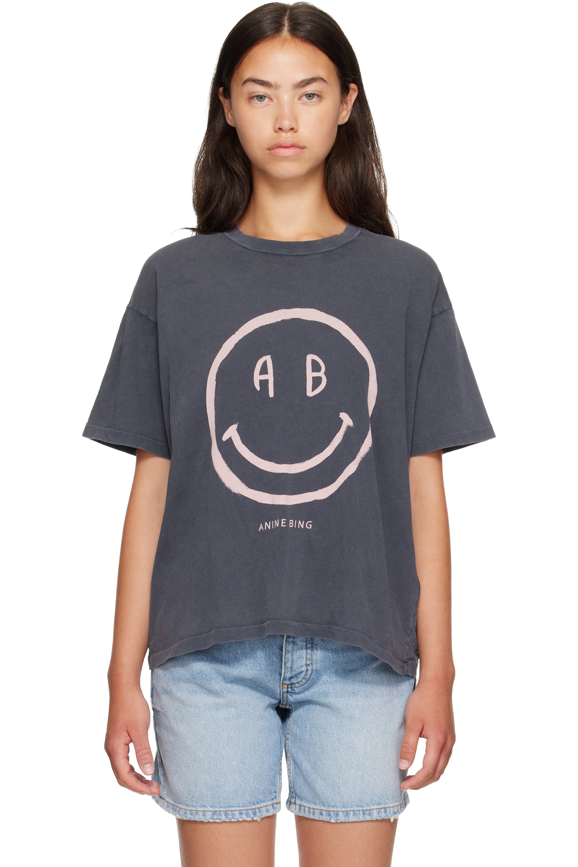 ANINE BING - Gray Cade Smiley T-shirt