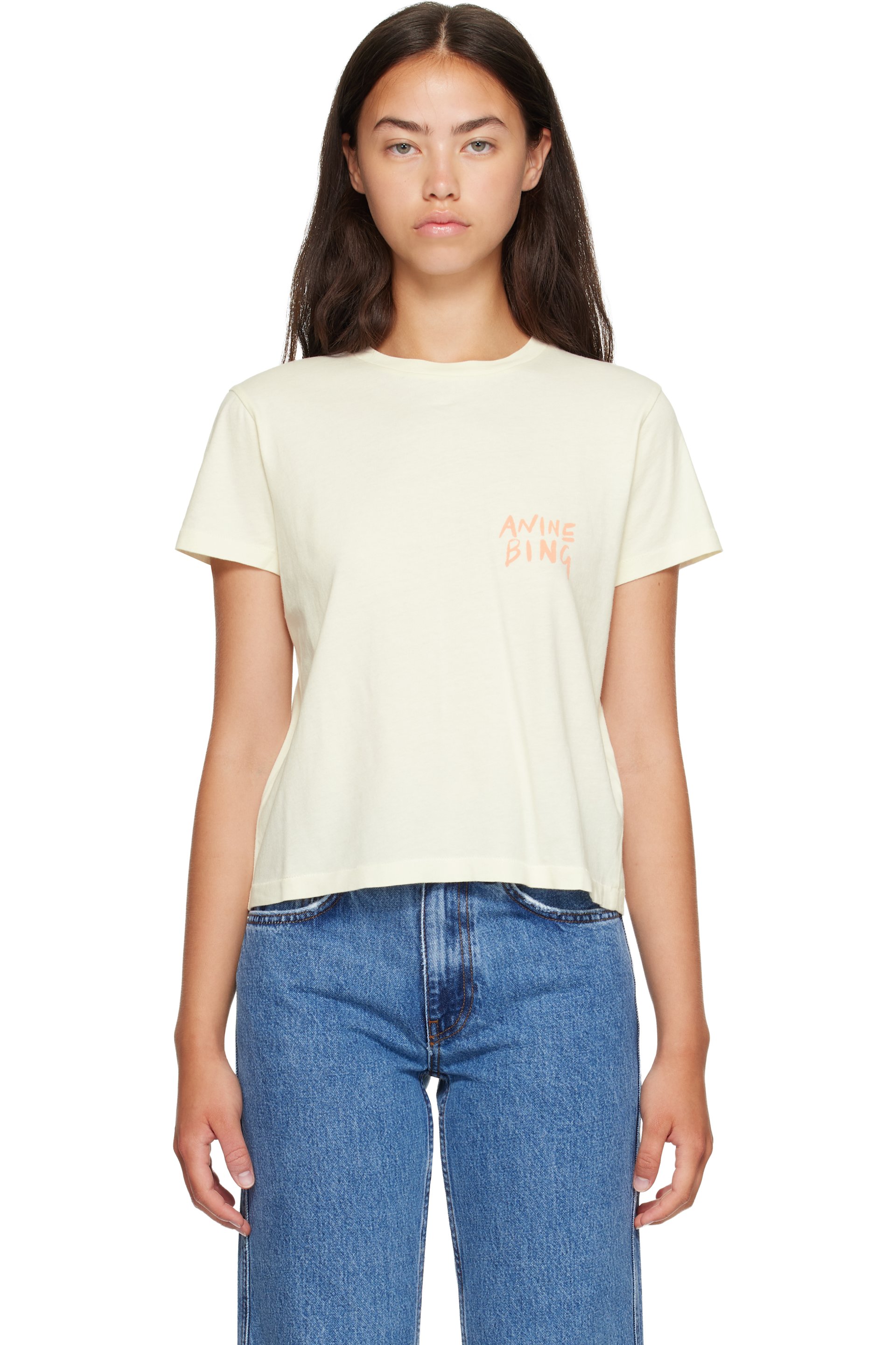 ANINE BING - T-shirt Shelley blanc cassé à image de surf