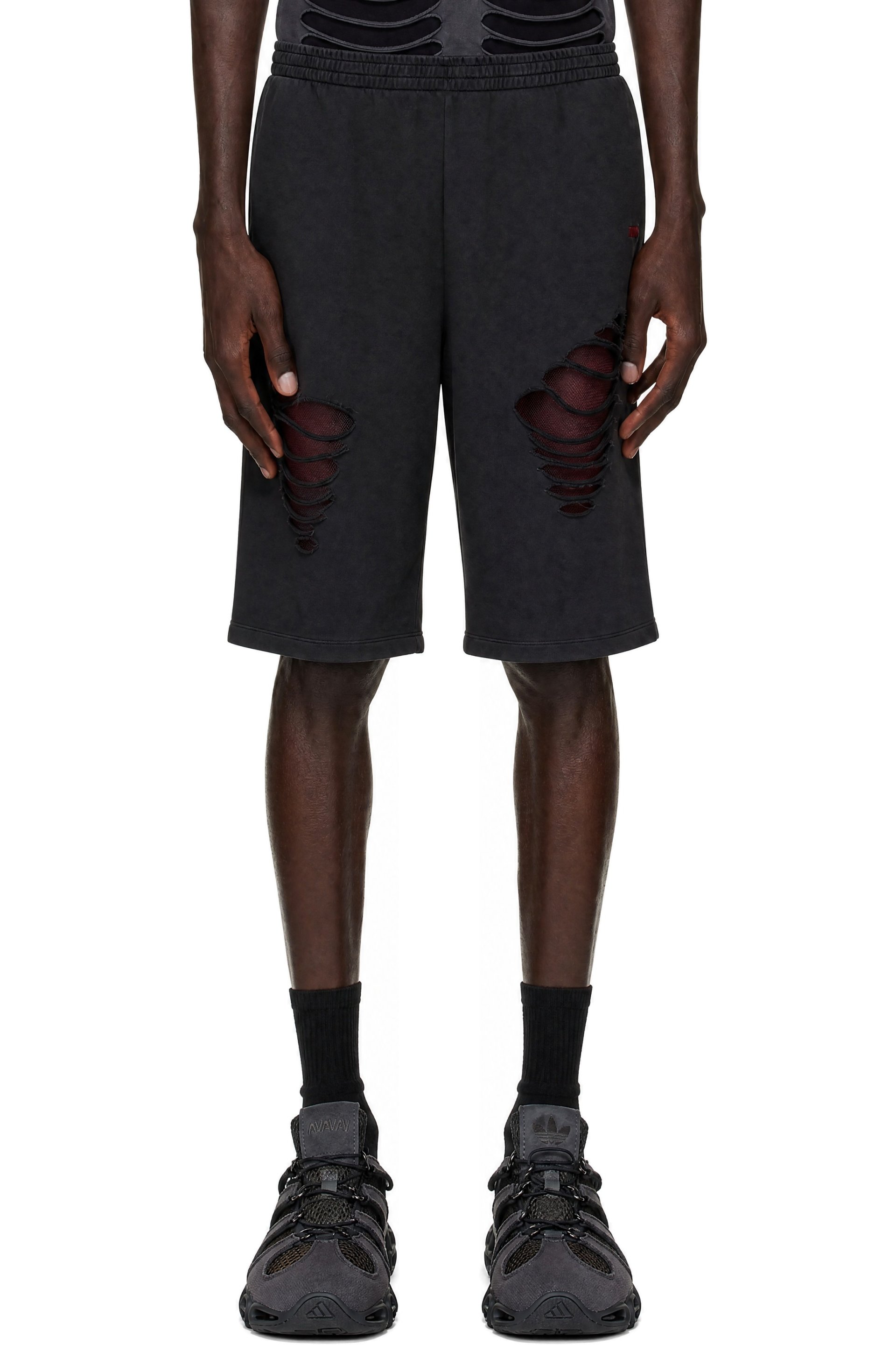 AVAVAV - Black & Red 'Avavav' Logo Cut-Out Shorts