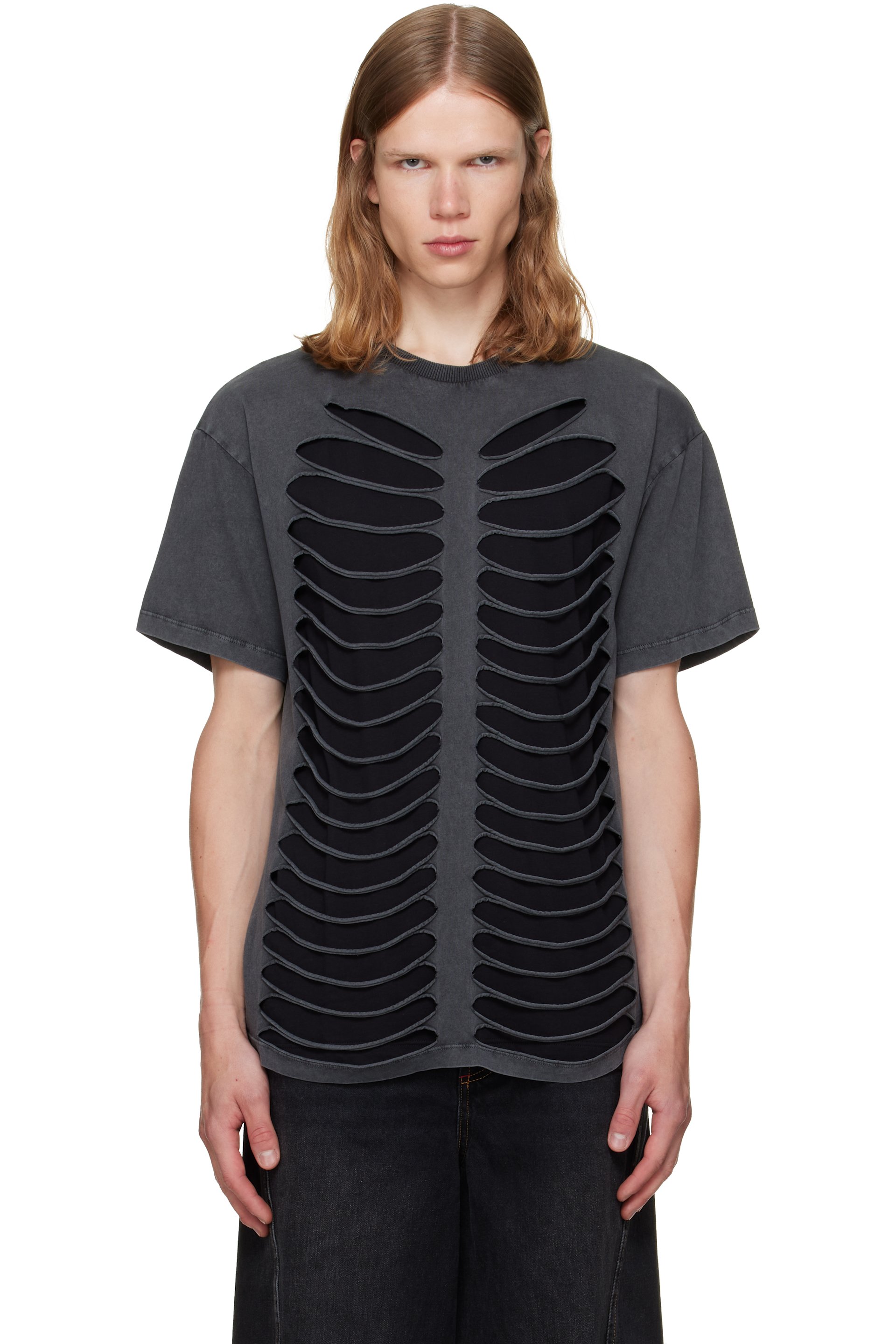 AVAVAV - Gray & Black Tier Cut-Out Double Layer T-shirt