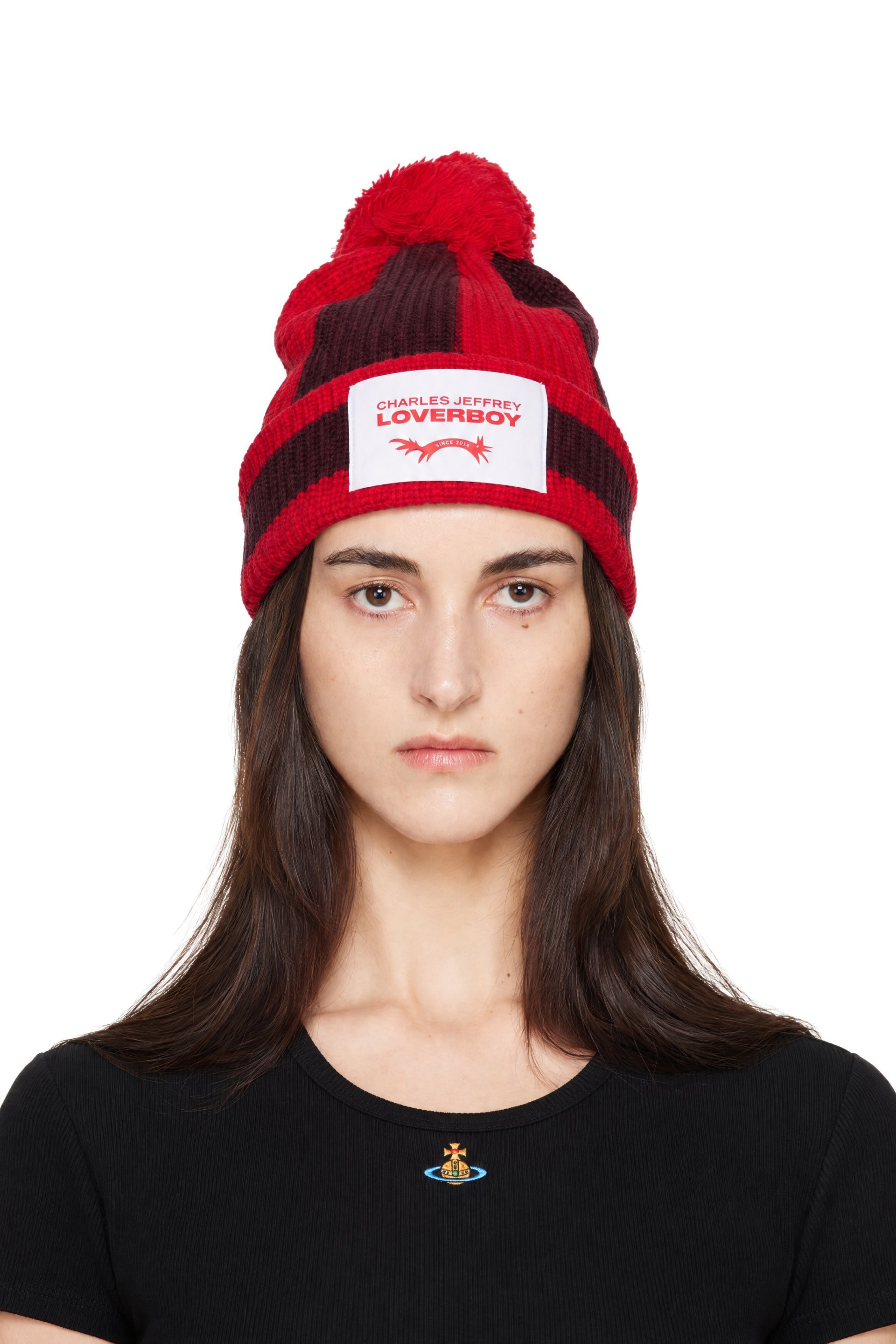 Charles Jeffrey LOVERBOY - Red & Burgundy Pompom Beanie