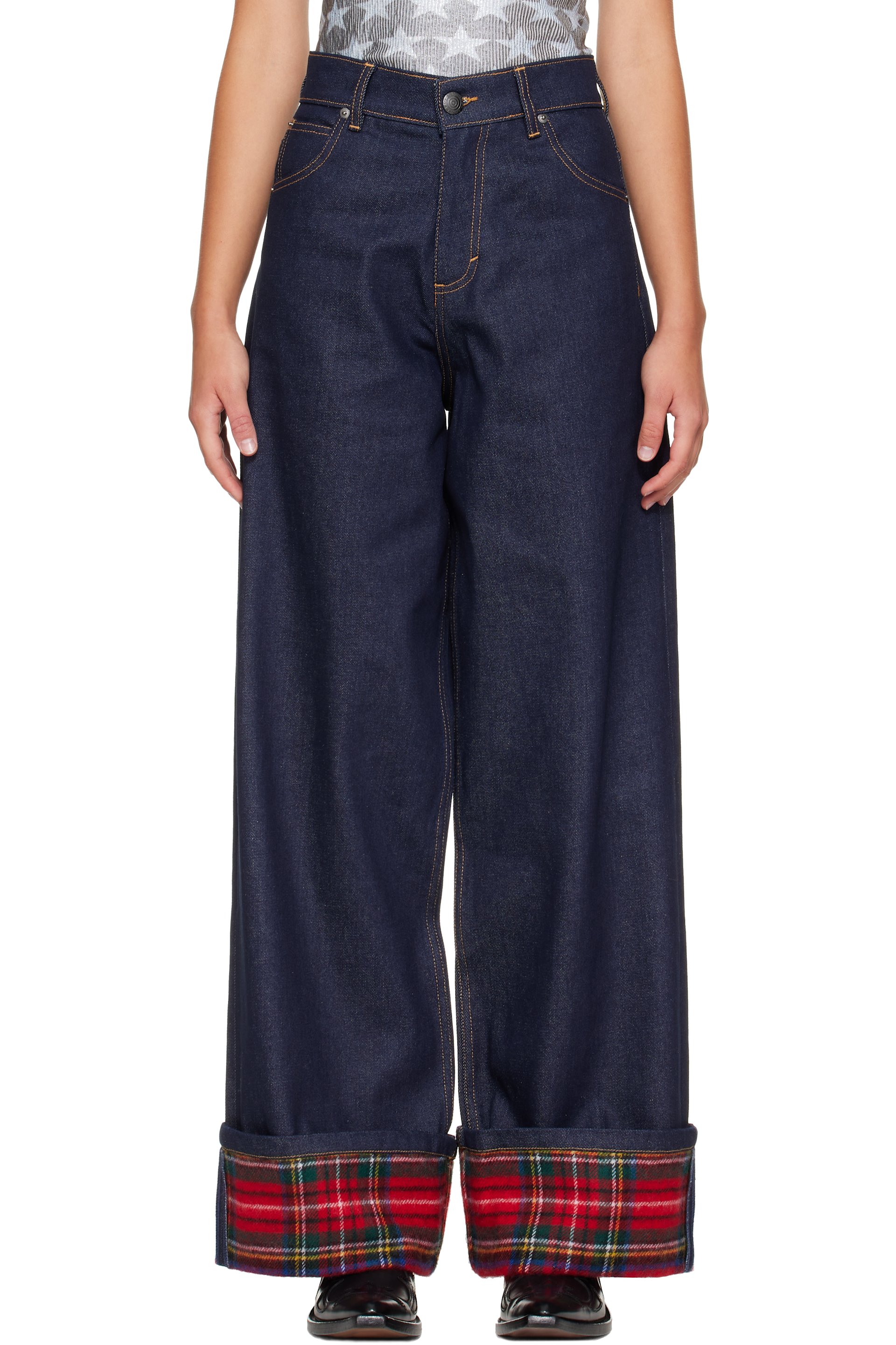 Charles Jeffrey LOVERBOY - Jean ample bleu marine à garniture aux revers