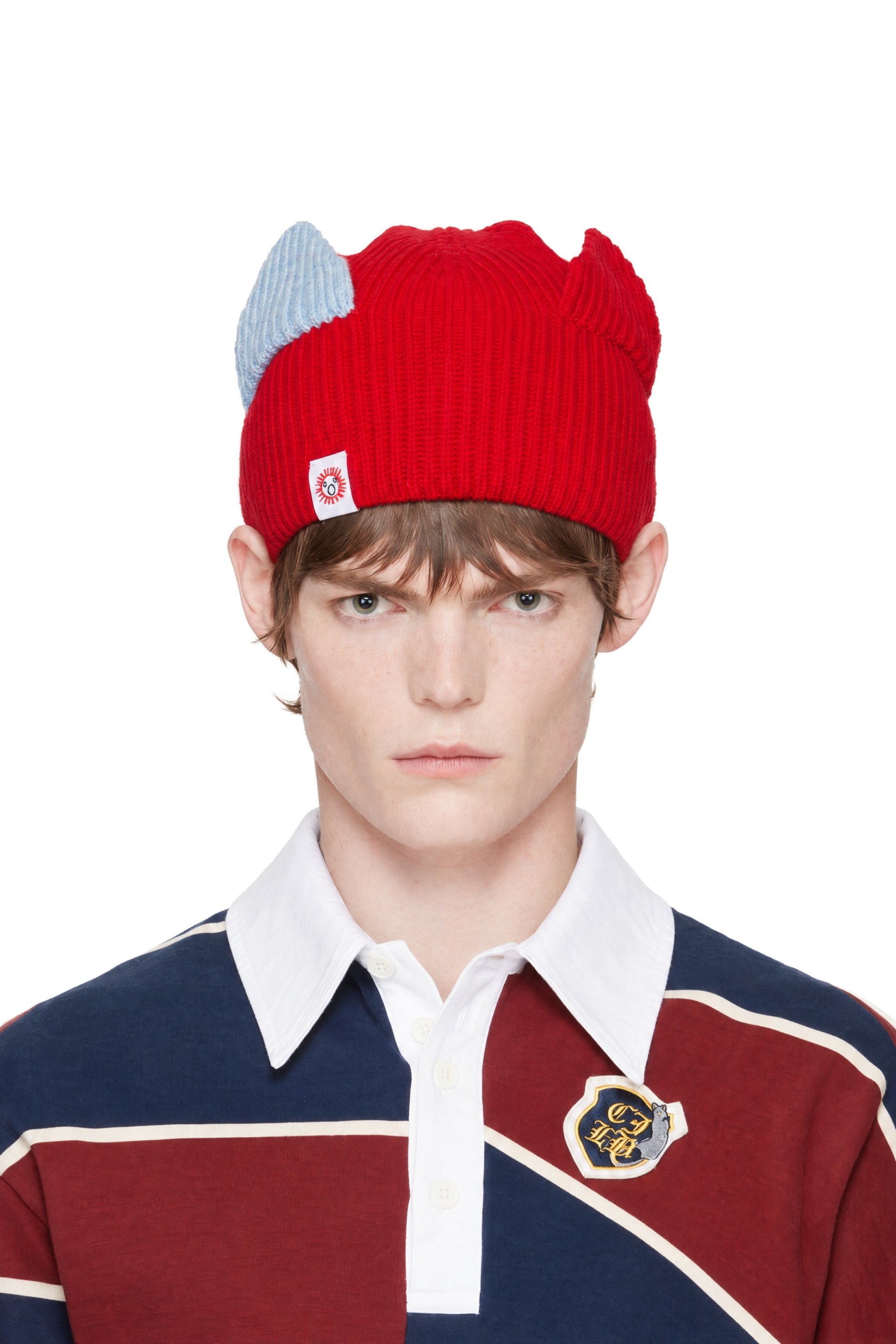 Charles Jeffrey LOVERBOY - Bonnet rouge en tricot côtelé à appliqués d'oreille