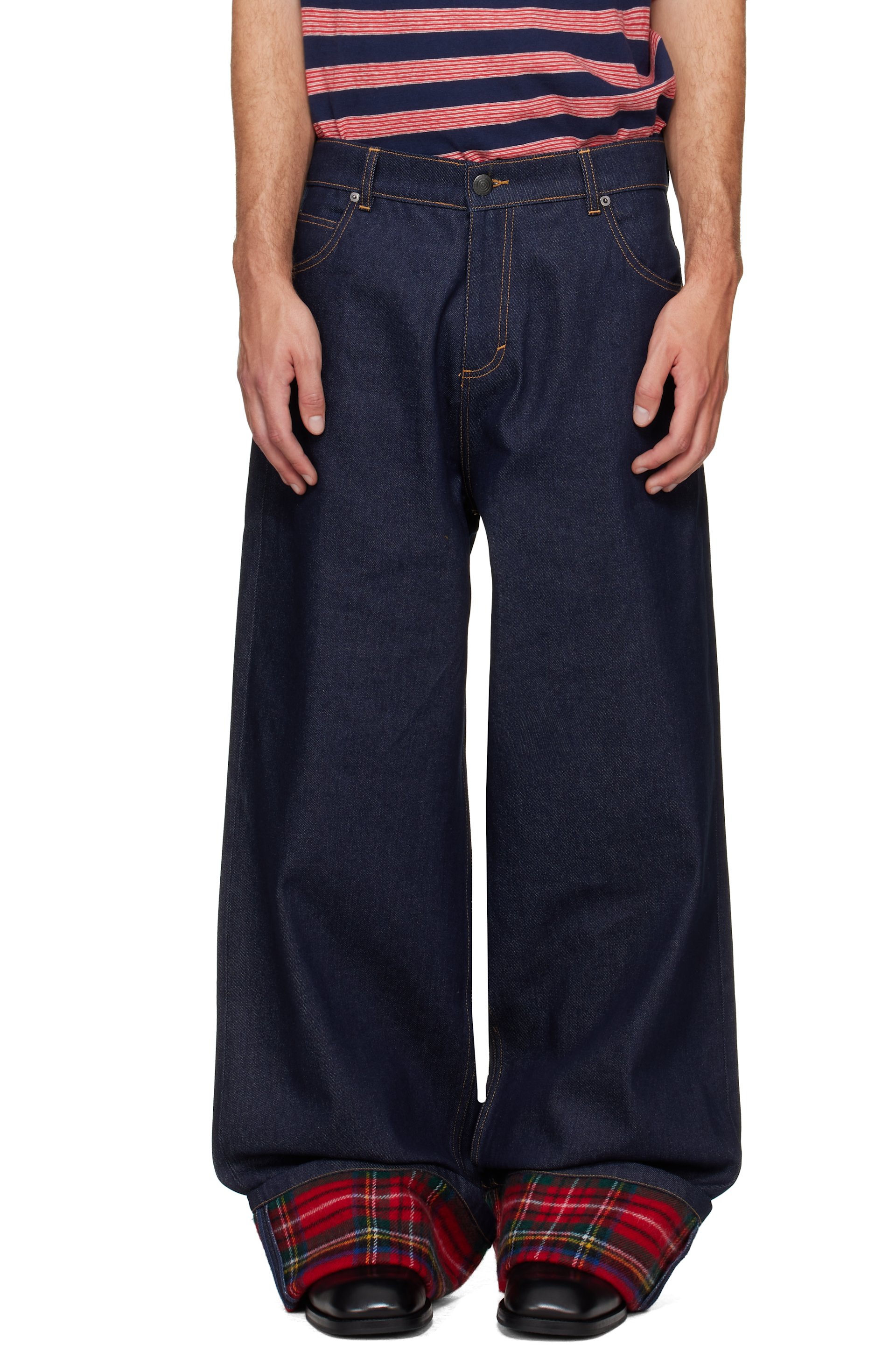 Charles Jeffrey LOVERBOY - Navy Scarf Wide Leg Jeans