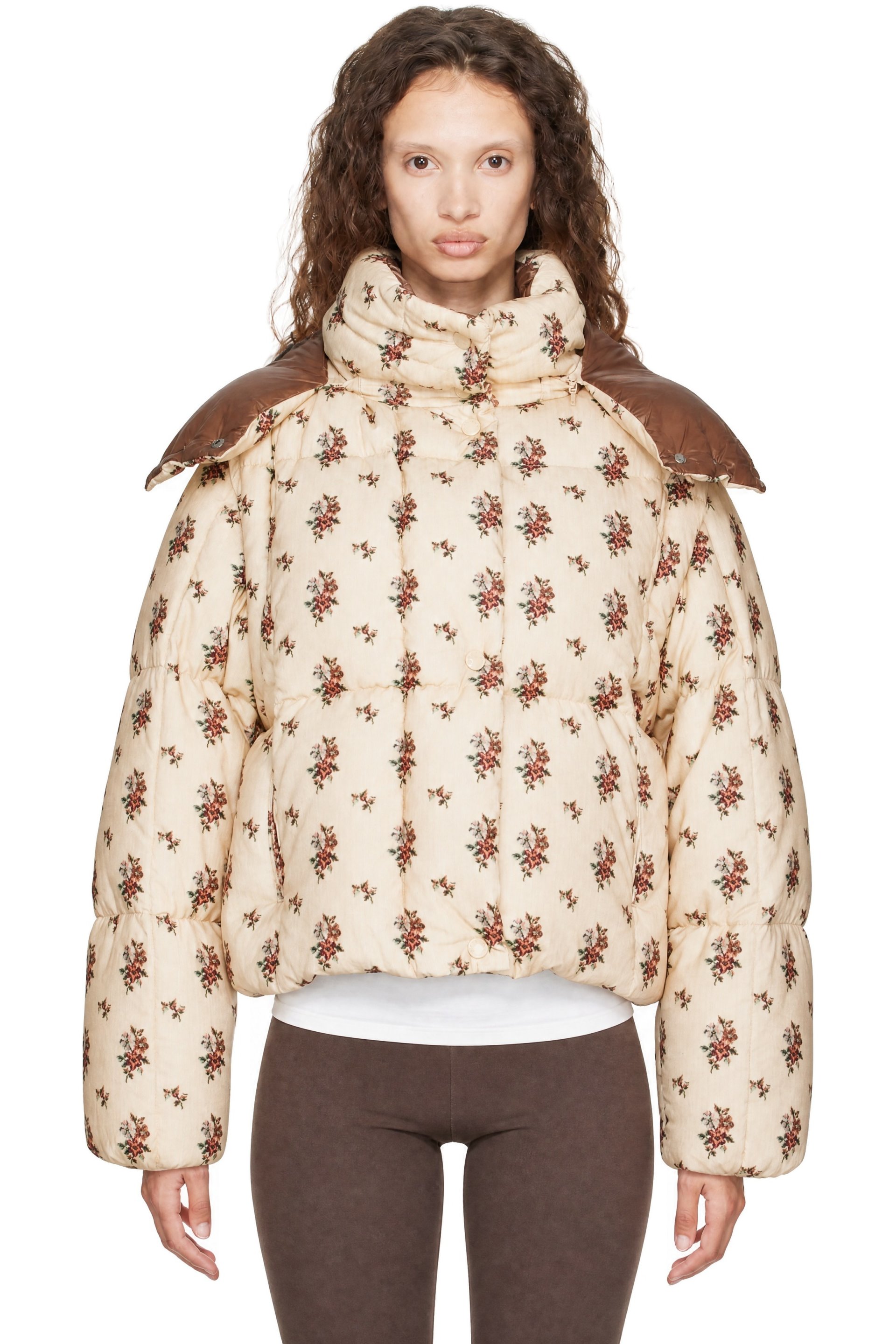 Moncler - Beige Torcol Floral Hooded 2-in-1 Down Jacket