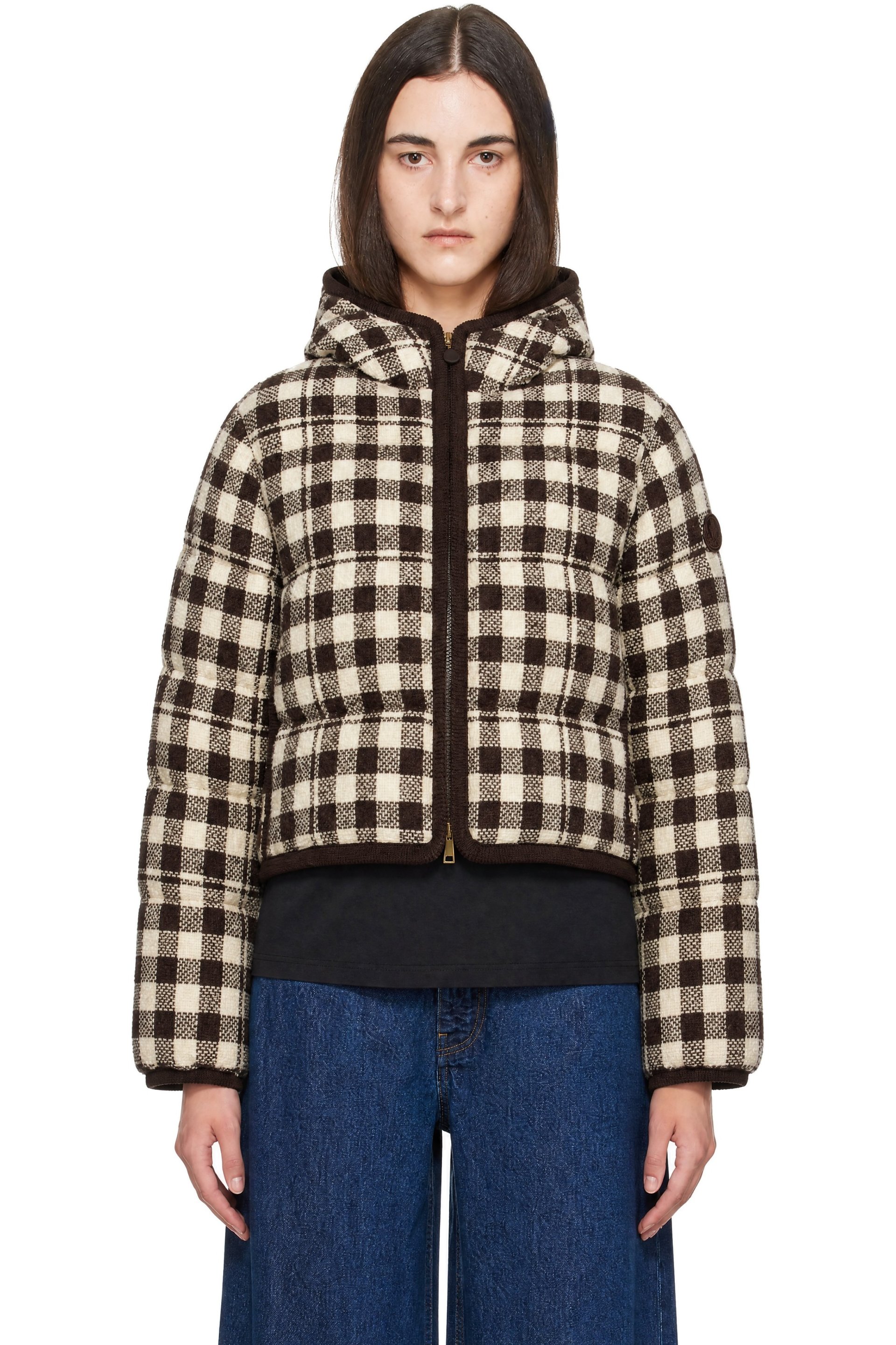 Moncler - Beige & Brown Check Abstraction Down Jacket