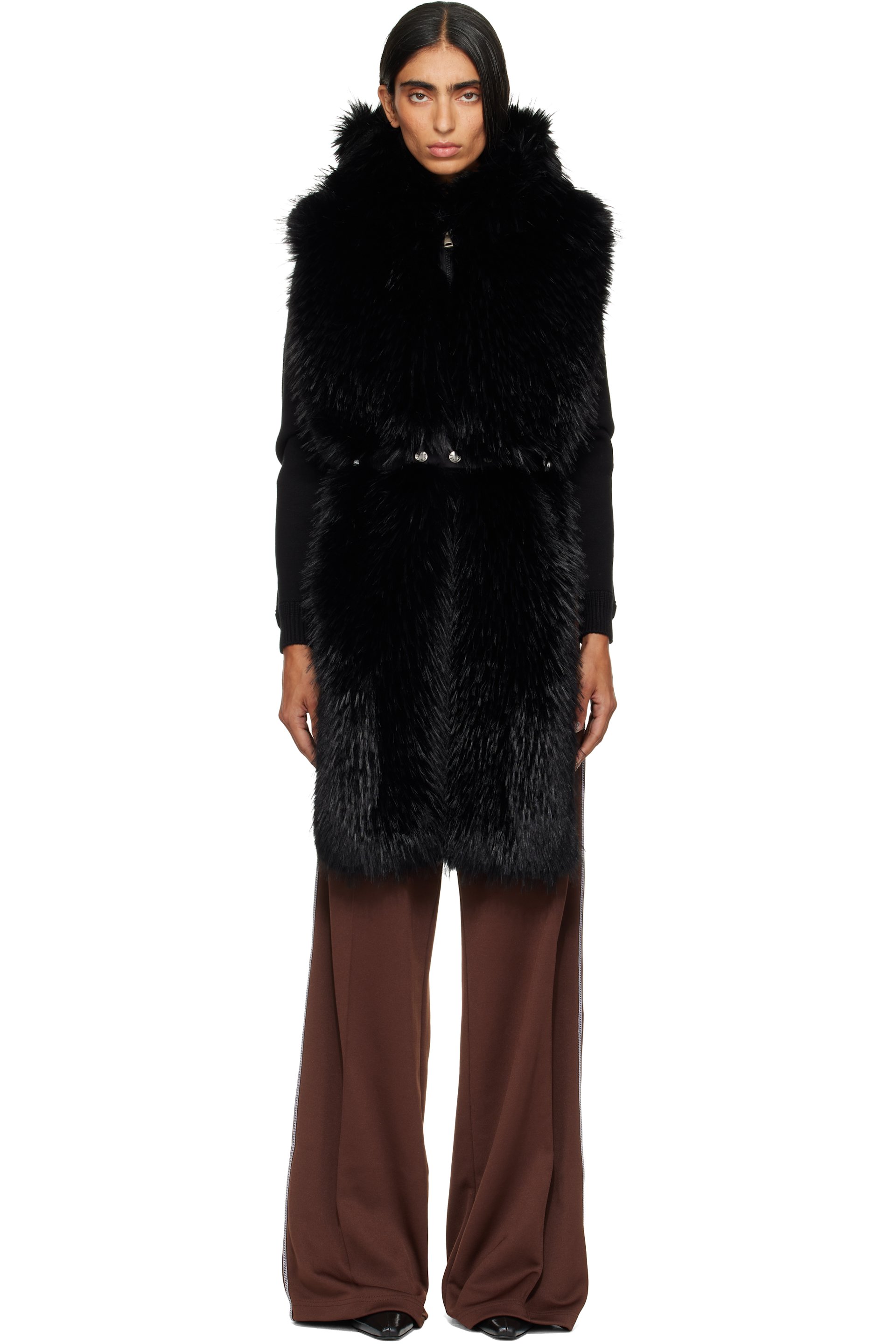 Moncler - Black Long Hair Fabric Scarf