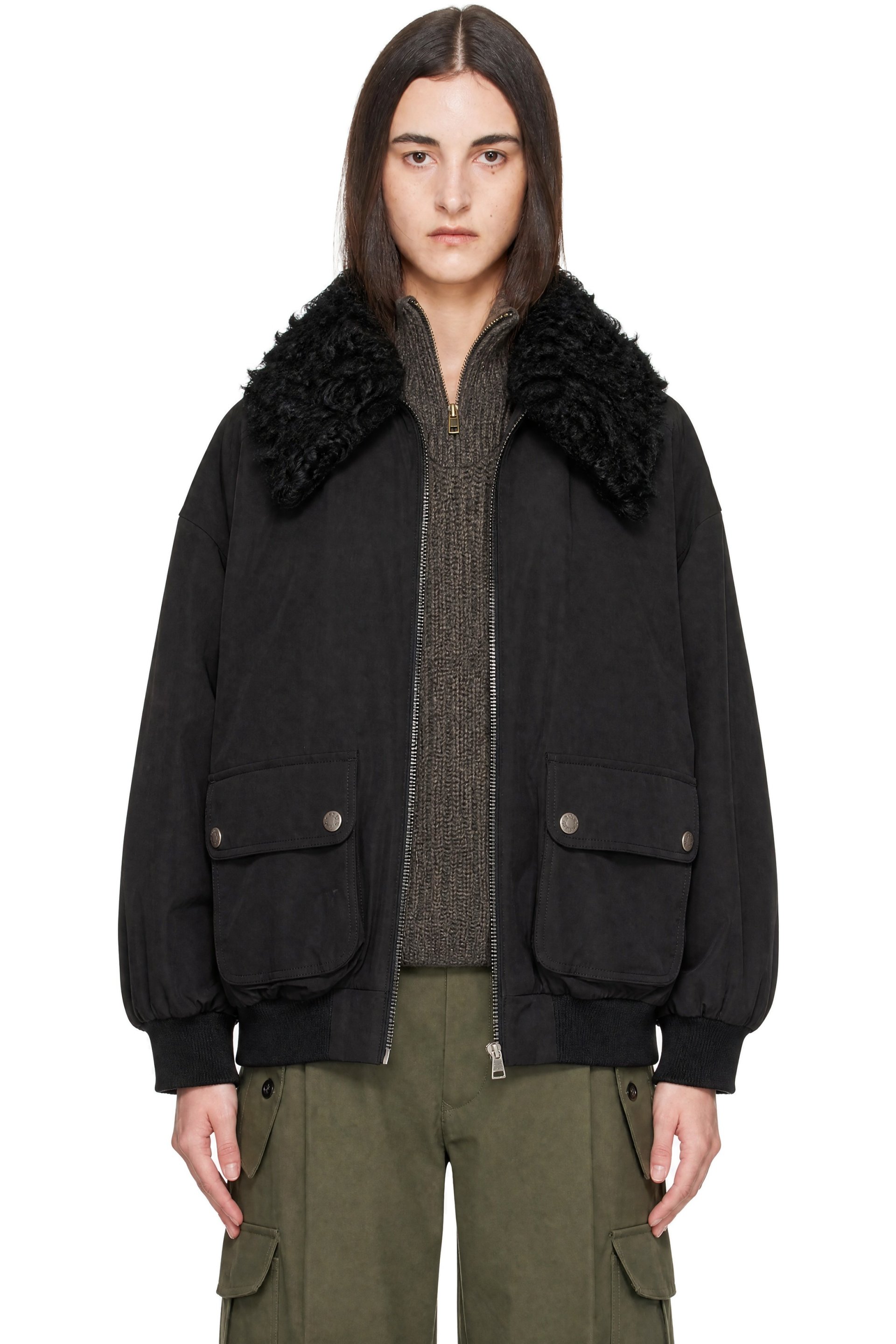 Moncler - Black Waxed Cotton Lamb Down Jacket