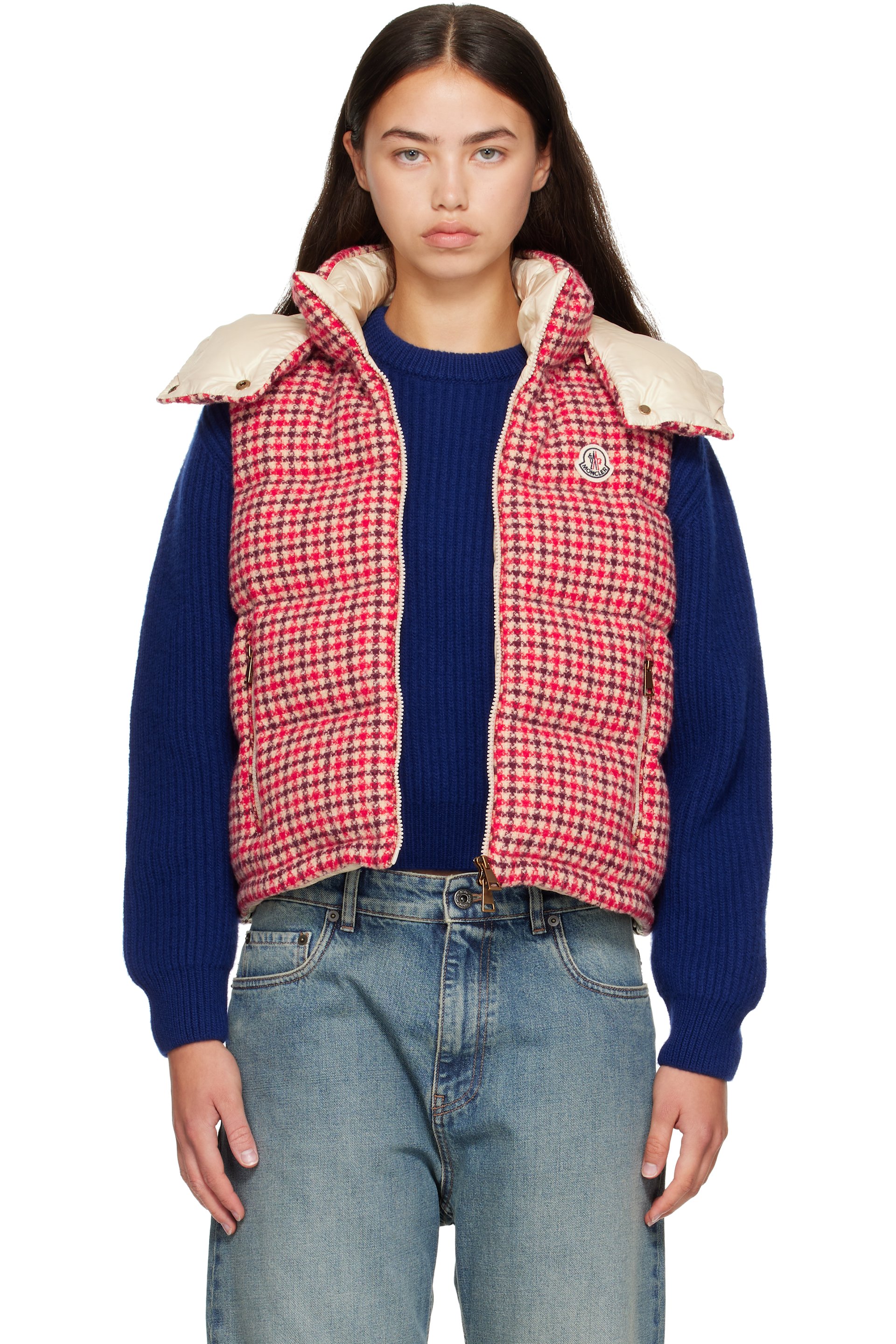 Moncler - Red Niverolle Houndstooth Wool Blend Down Vest