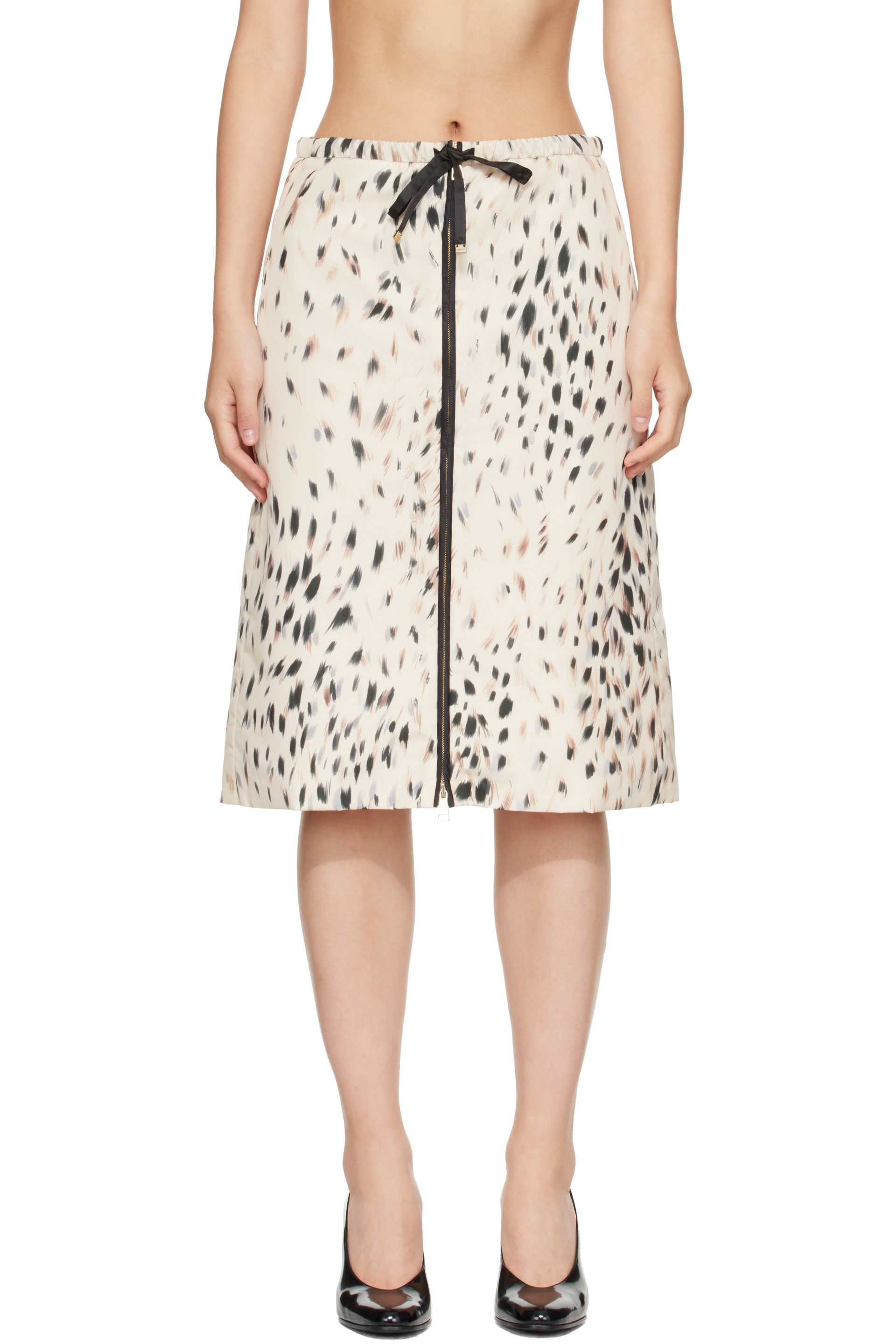 Moncler - Beige Animalier Print Padded Midi Skirt