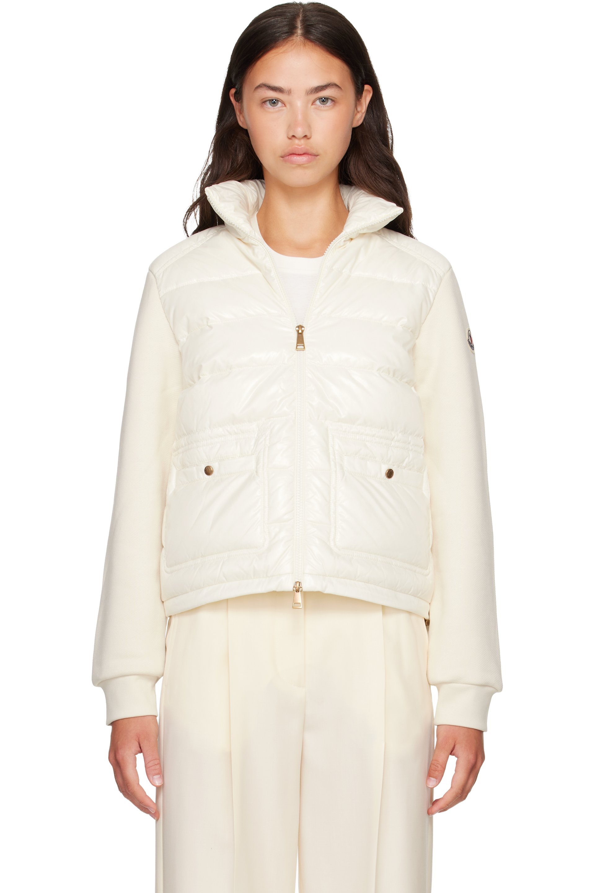 Moncler - 灰白色 Zip Up Cotton Fleece 羽绒夹克
