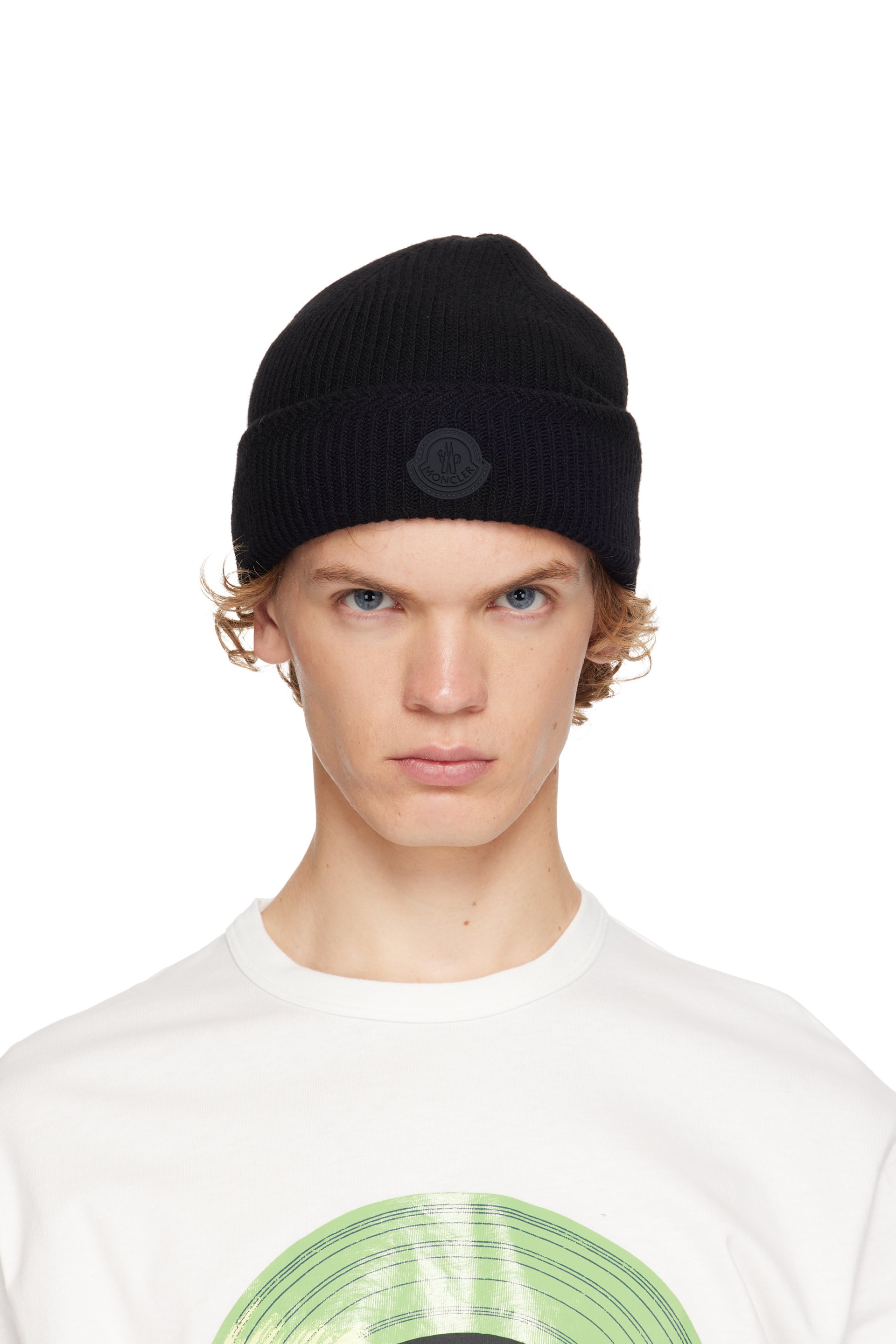 Moncler - Bonnet noir en cachemire à logo