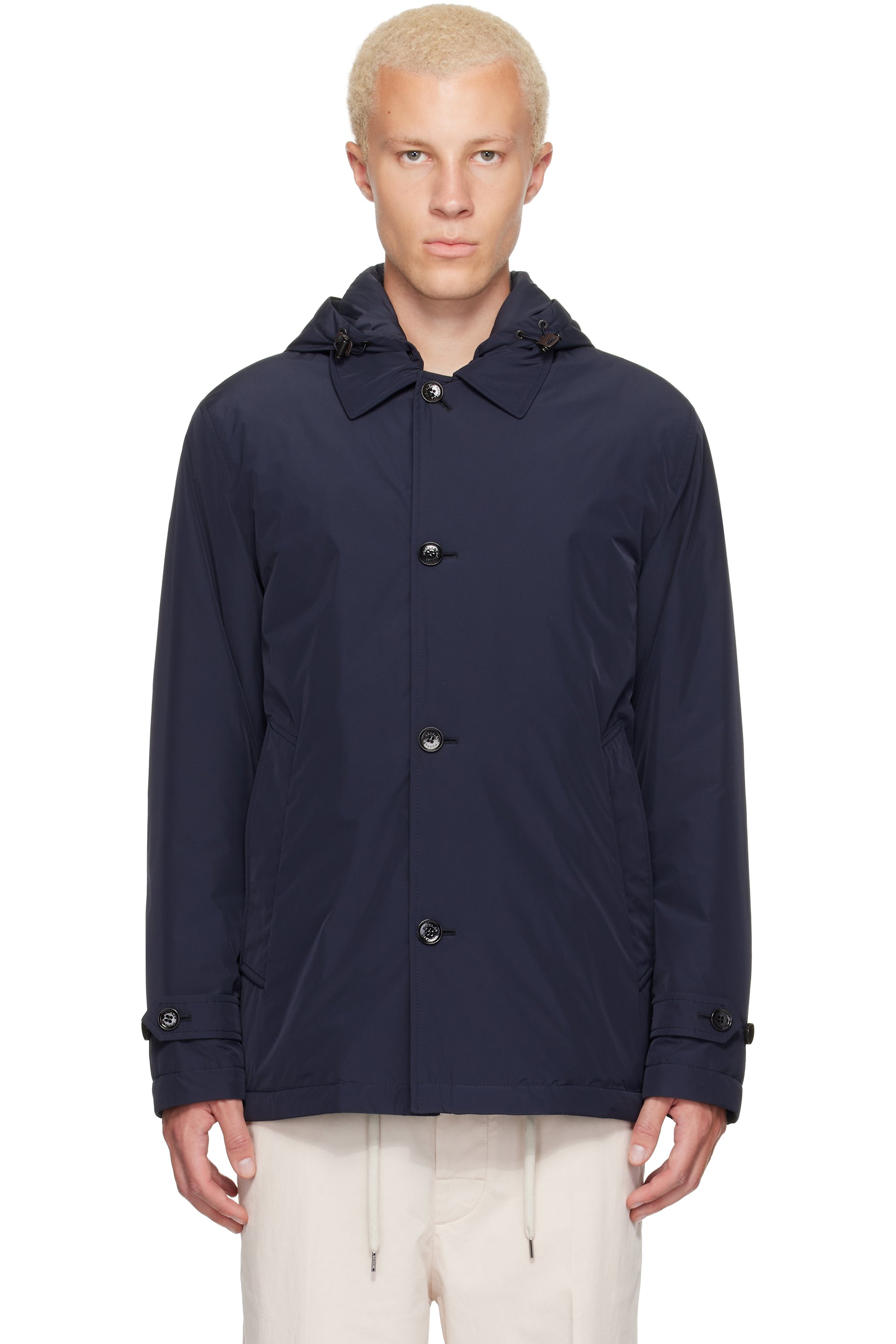 Moncler - Parka Evrine bleu marine rembourré en duvet à capuche