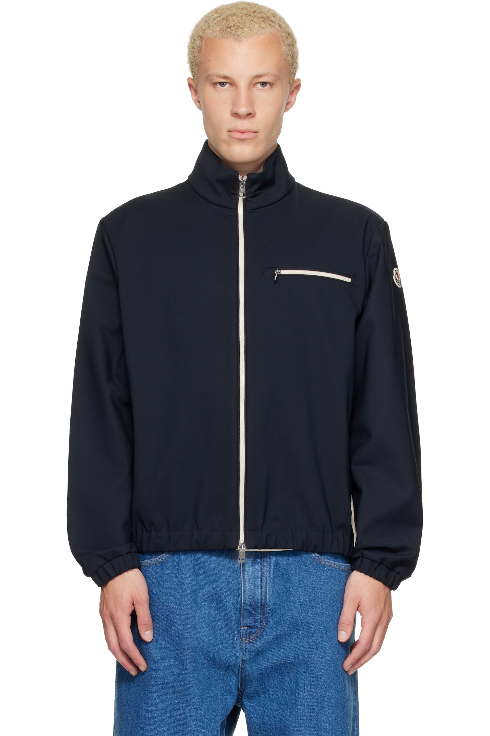 Moncler - Blouson court Fourioun bleu marine en coton mélangé