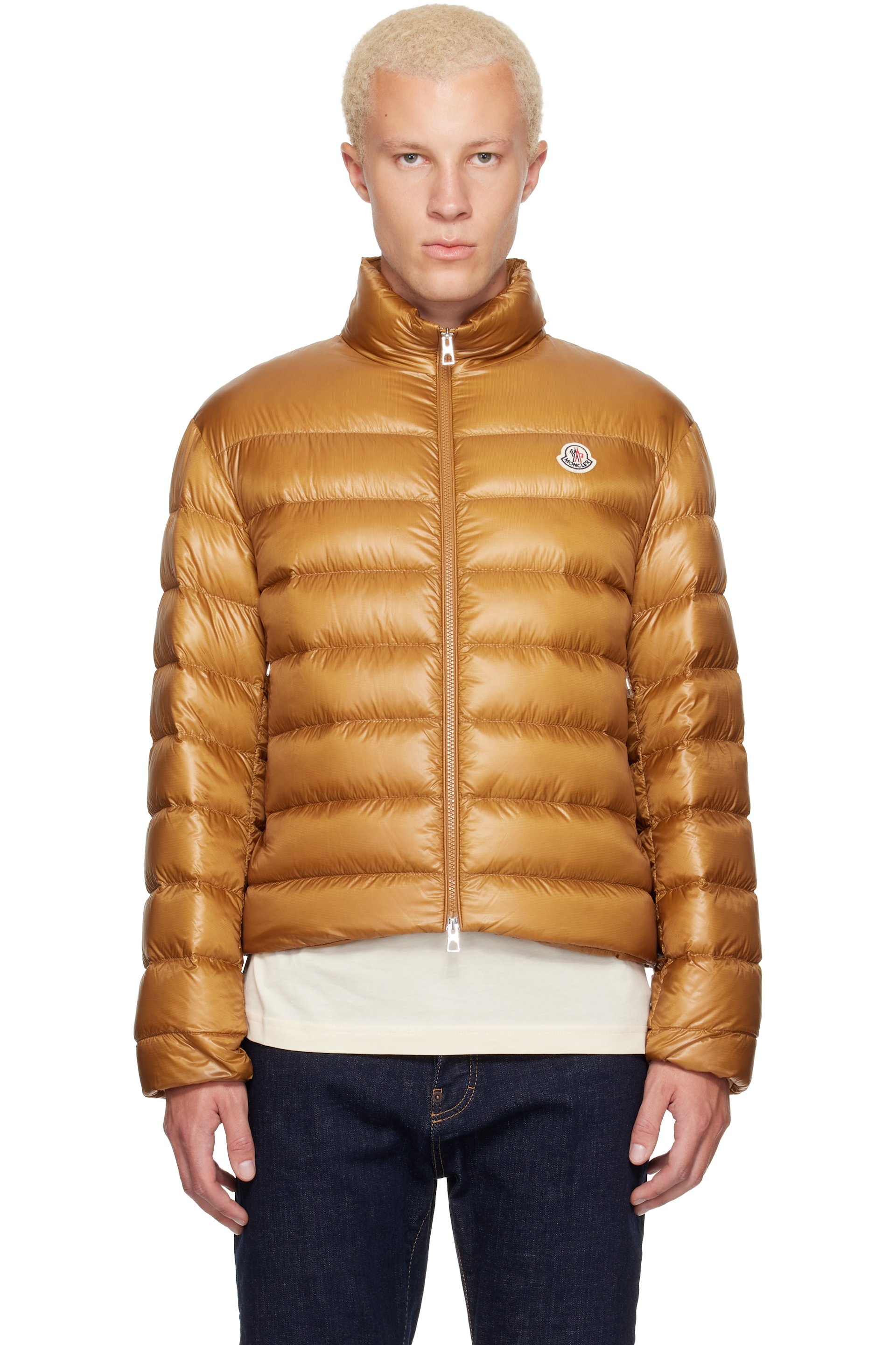 Moncler - Blouson court pliable Sergesta doré rembourré en duvet