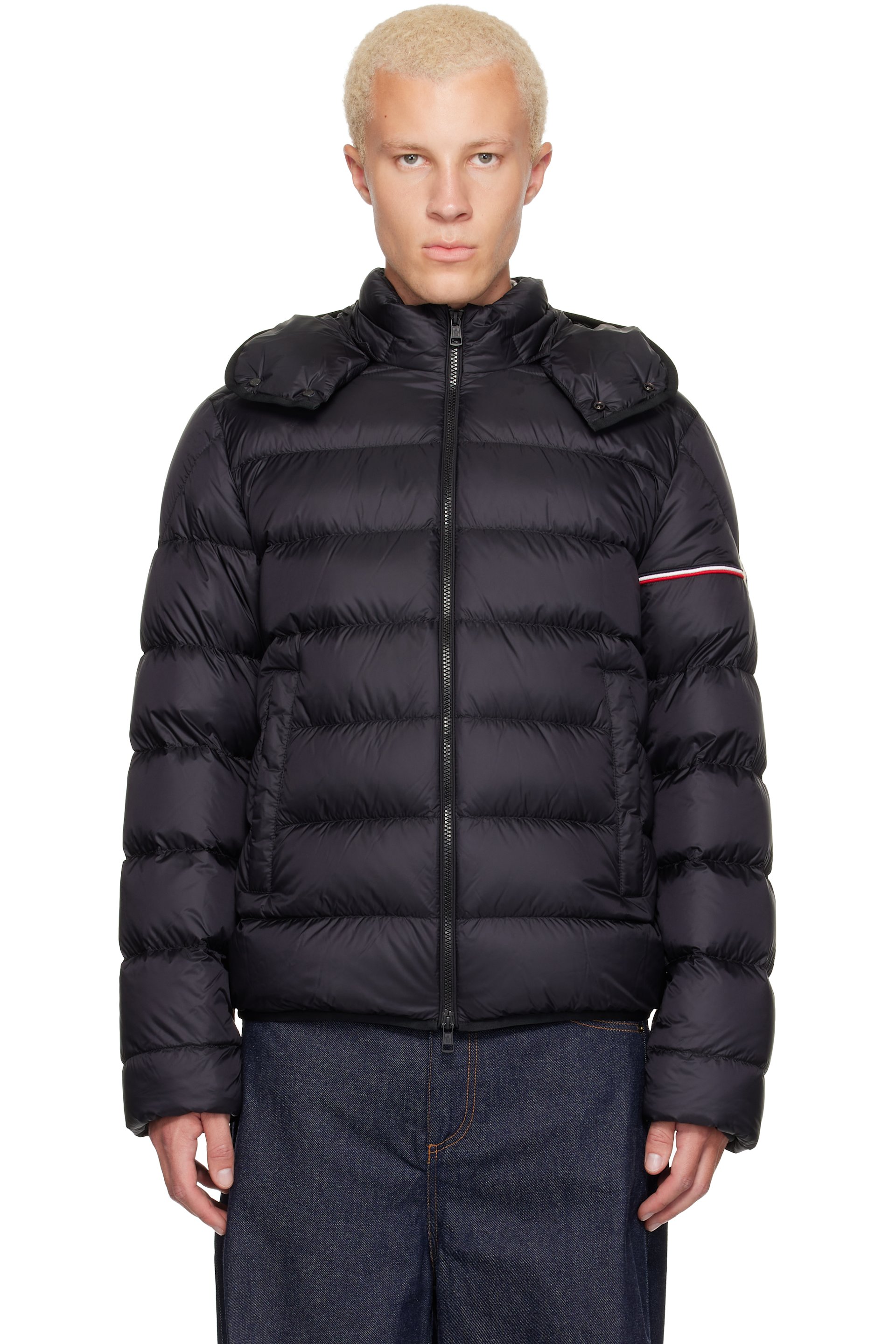 Moncler - Blouson court Ravenlock noir rembourré en duvet à capuche