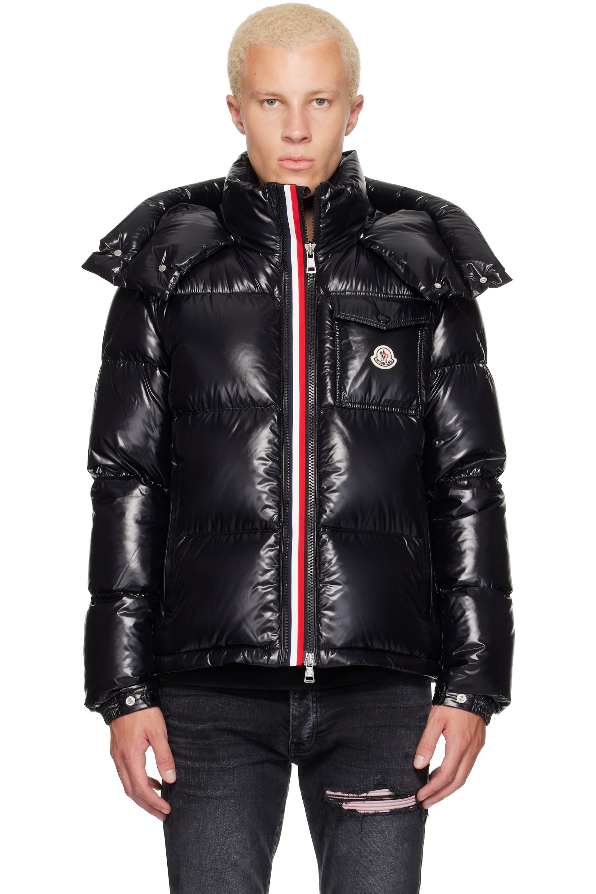 Moncler - Blouson court Montbeliard noir rembourré en duvet à capuche