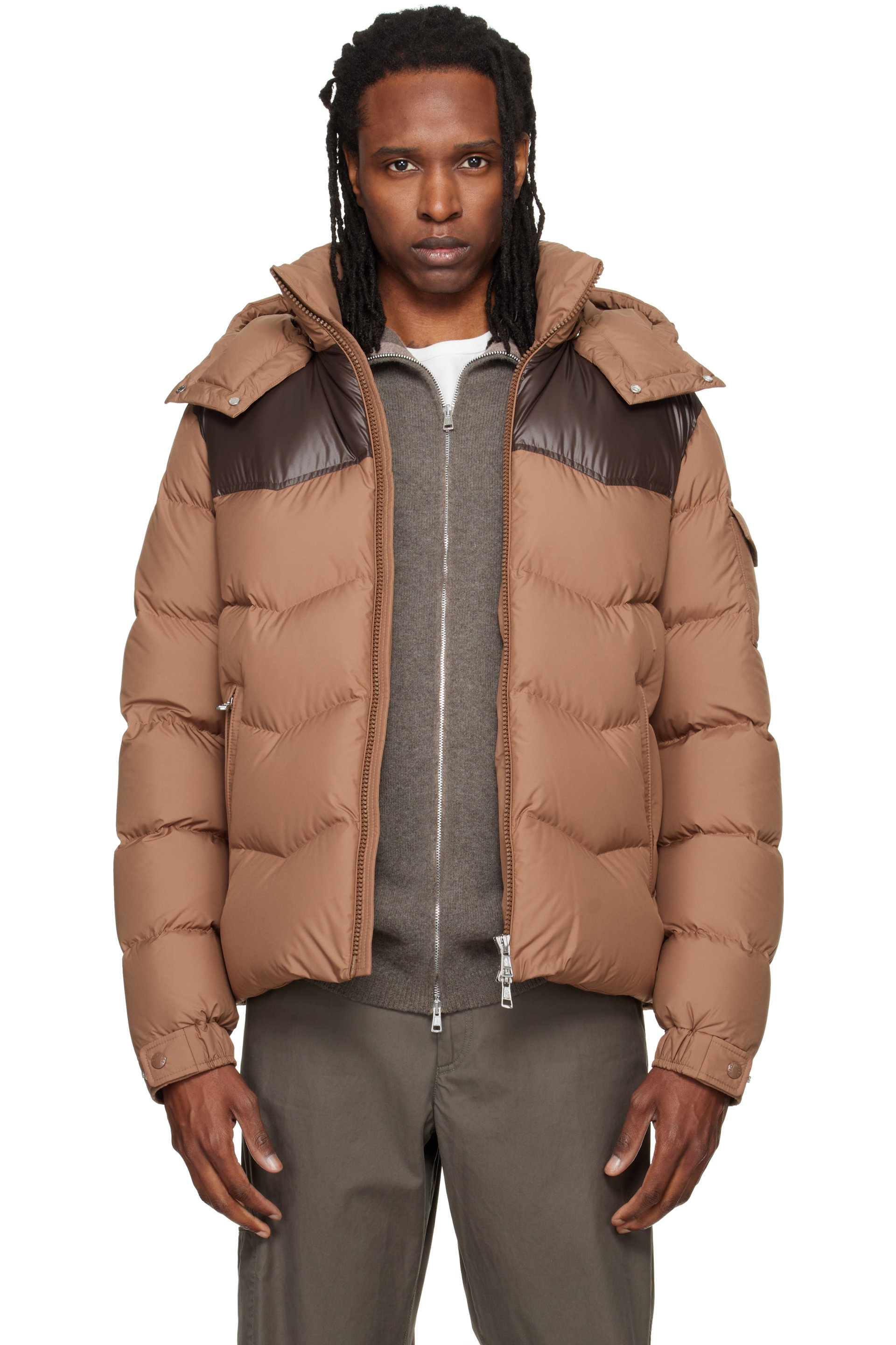 Moncler - Brown Ravelis Hooded Zig-Zag Down Jacket