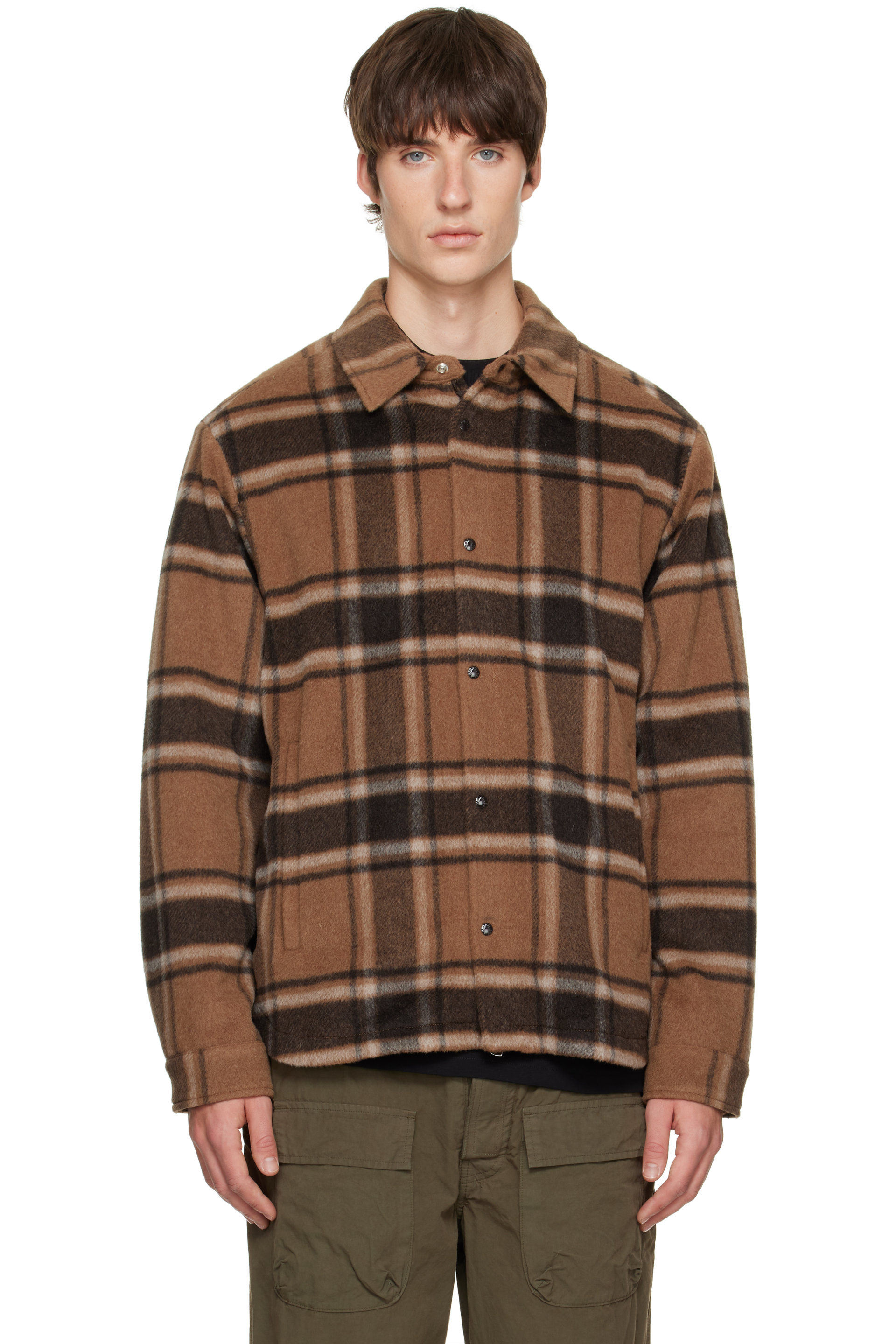 Moncler - Surchemise brune en flanelle à doublure