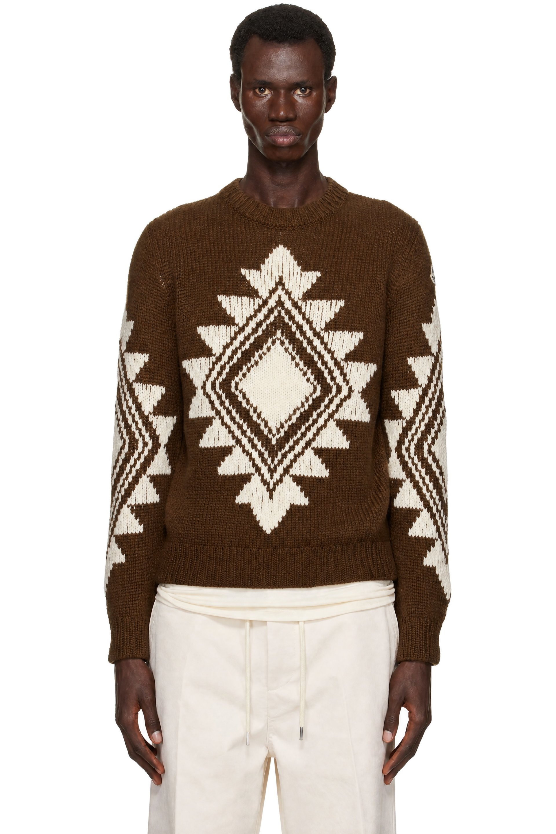 Moncler - Brown Geometric Jacquard Wool Blend Sweater