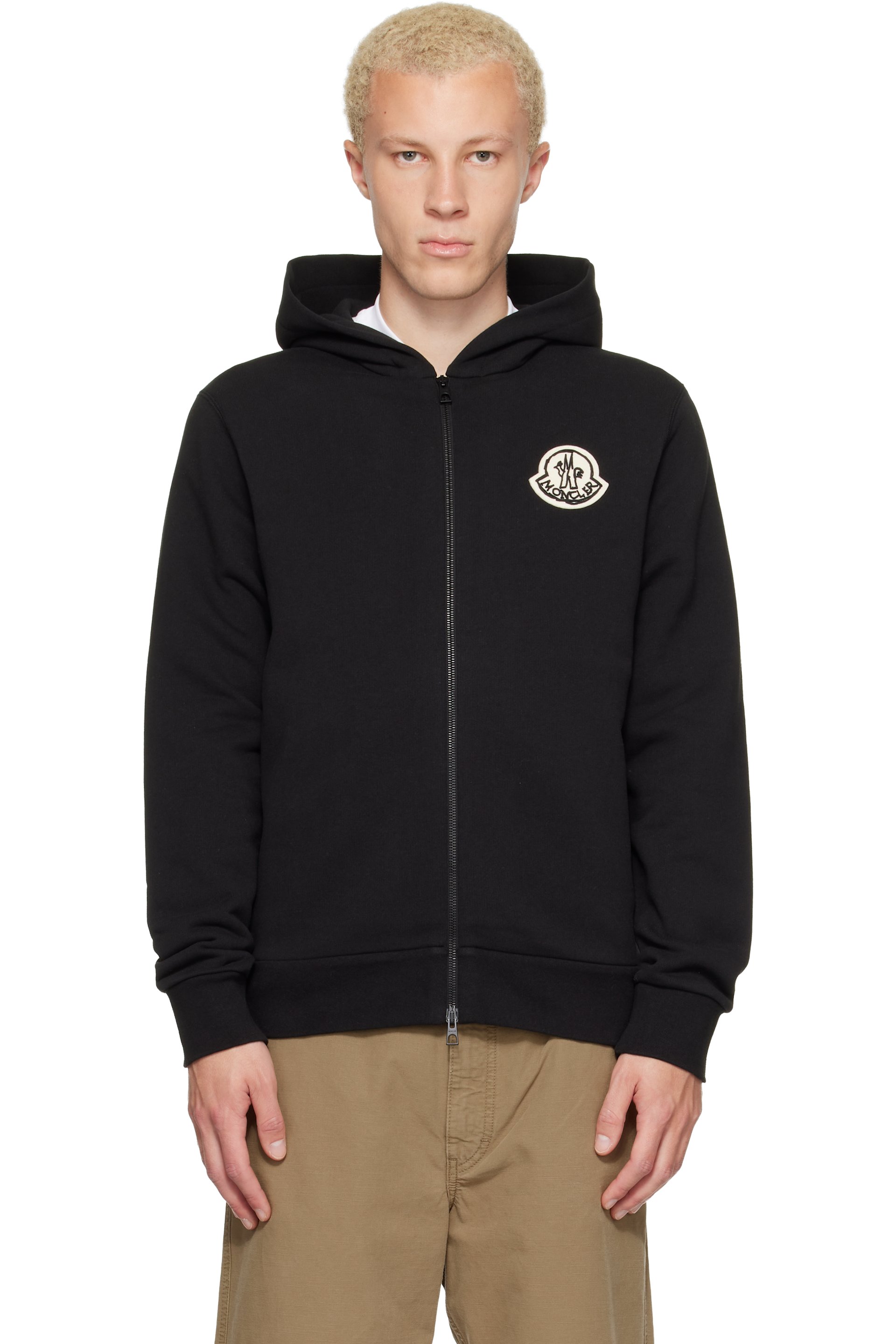 Moncler - Pull à capuche noir à glissière