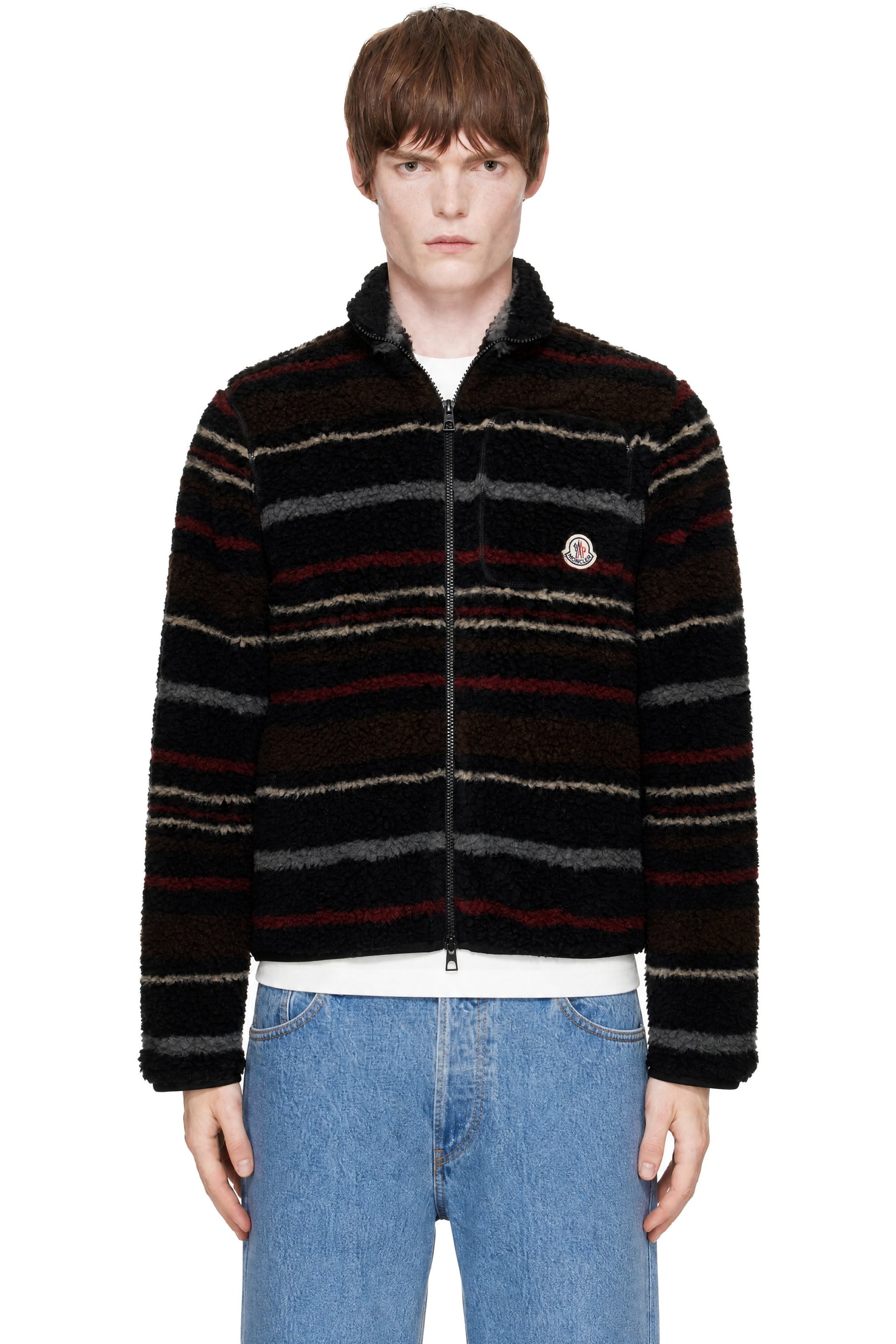 Moncler - 黑色 Striped Wool Fleece Zip 夹克