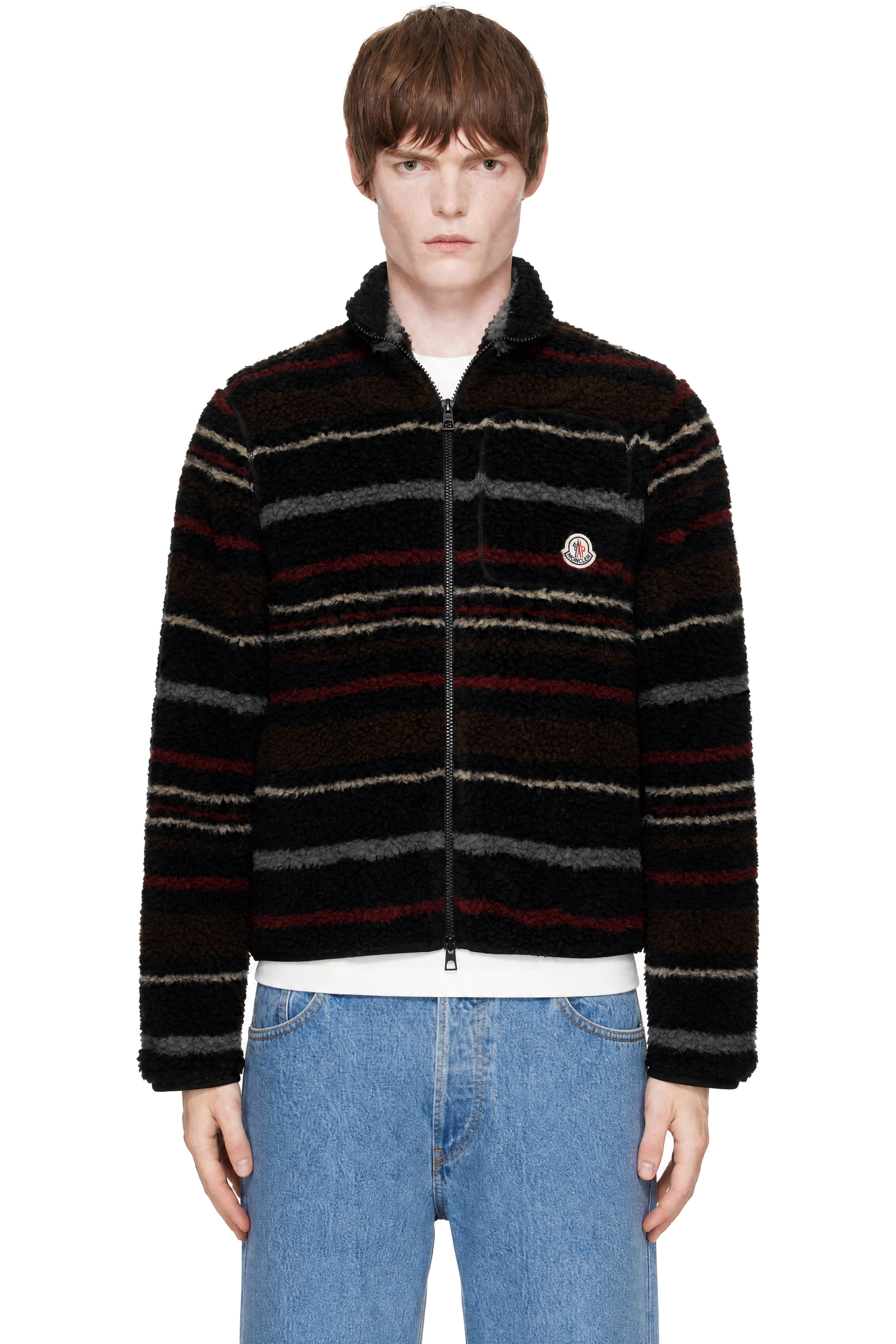 Moncler - Black Striped Wool Fleece Zip Sweater