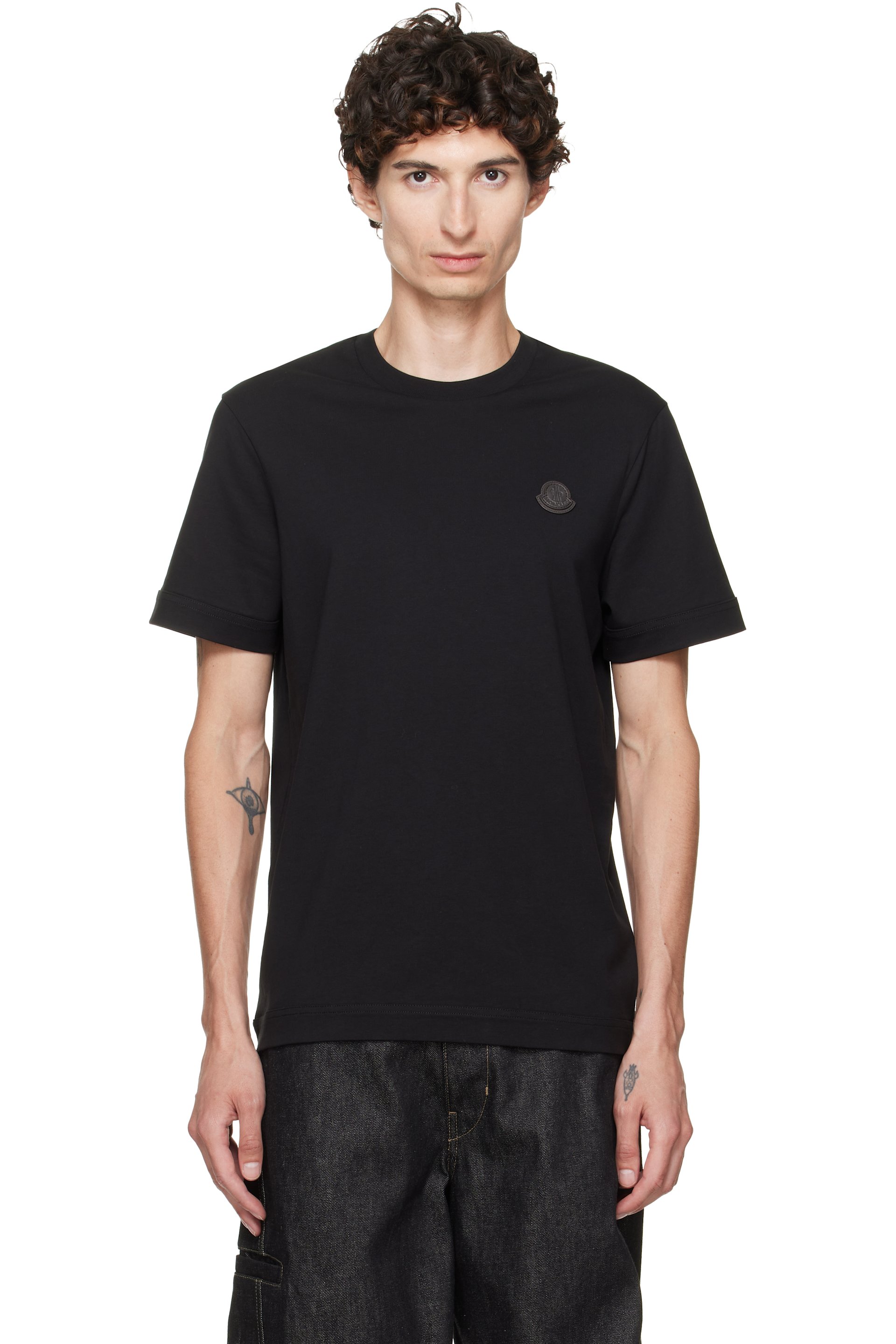 Moncler - Black Double Leather Logo Cotton T-shirt