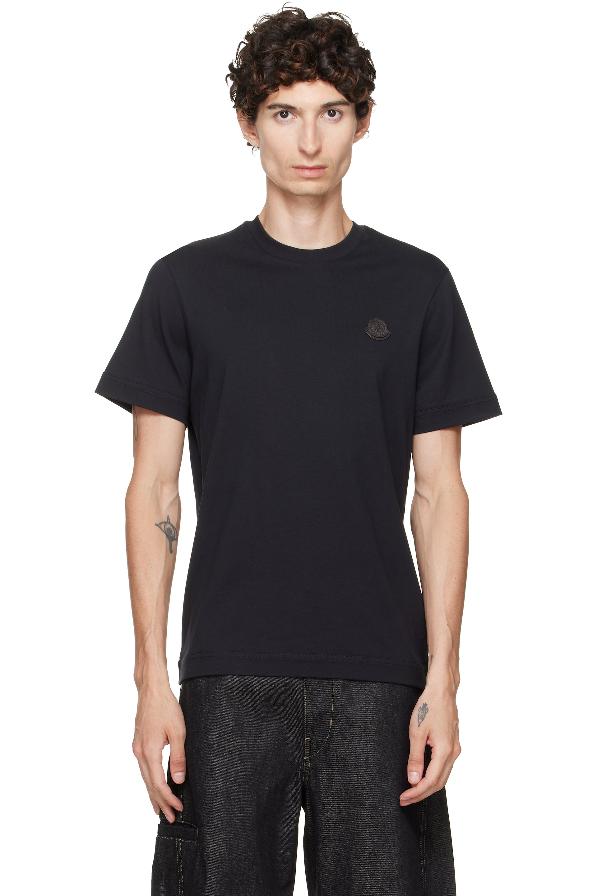Moncler - Navy Double Leather Logo T-shirt