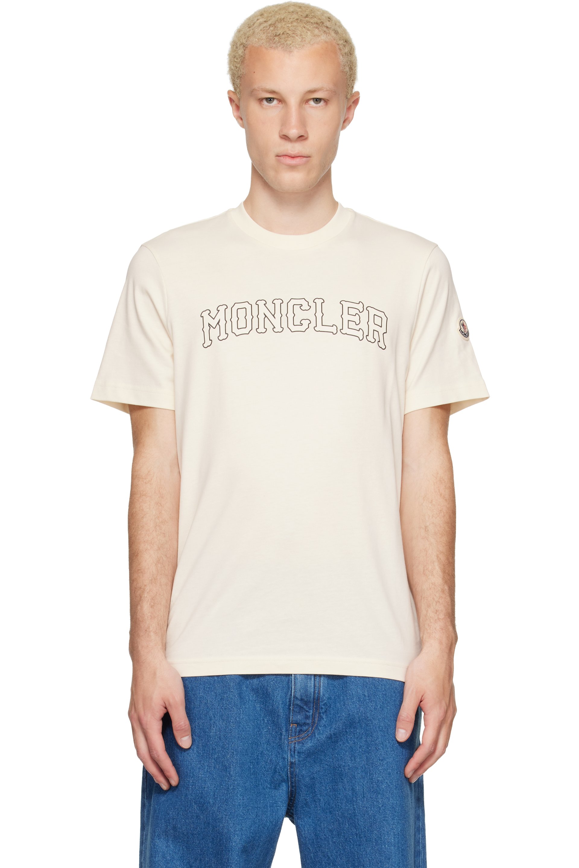Moncler - T-shirt à manches courtes blanc cassé
