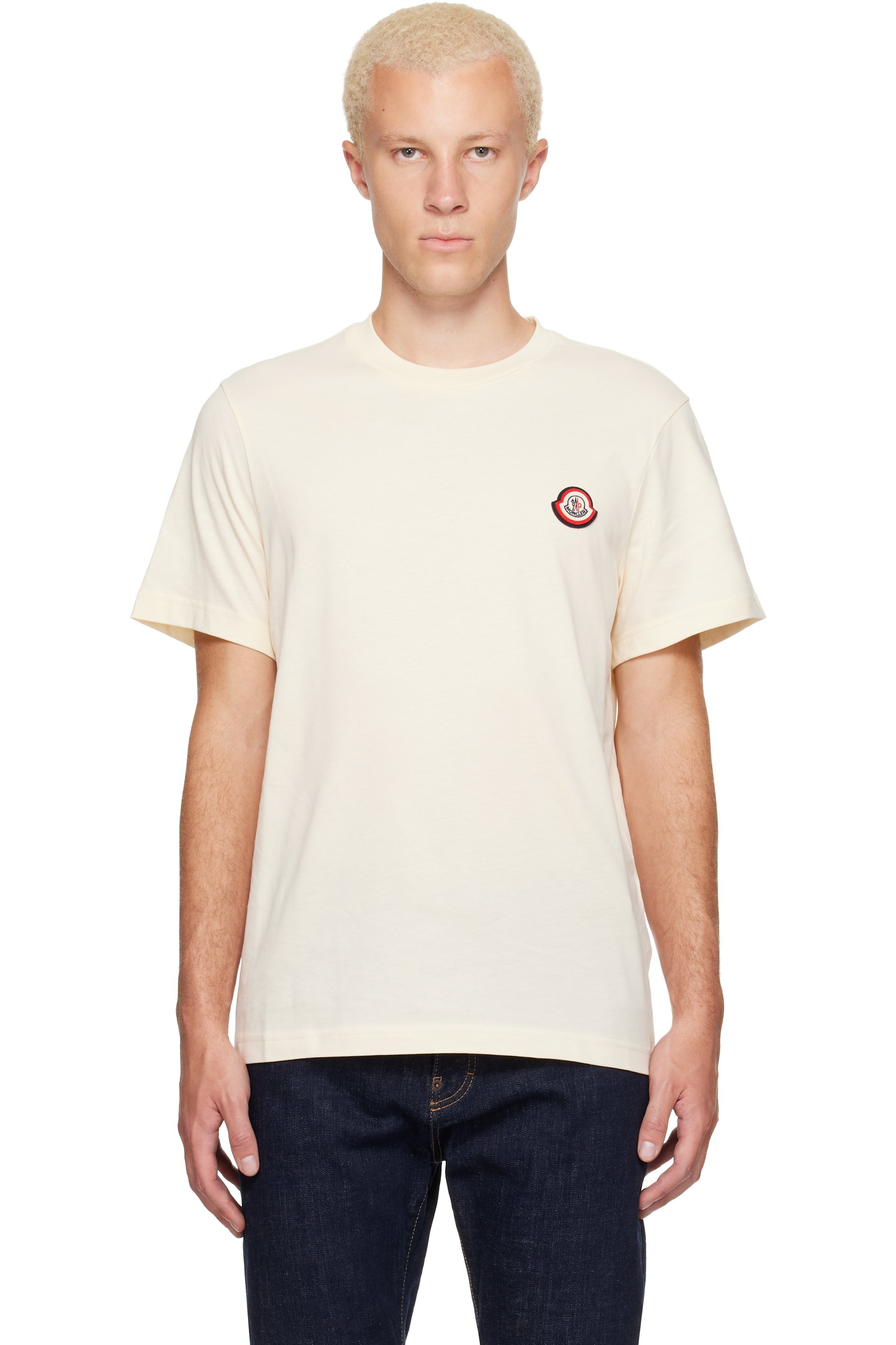 Moncler - オフホワイト コットンジャージ ロゴ Tシャツ