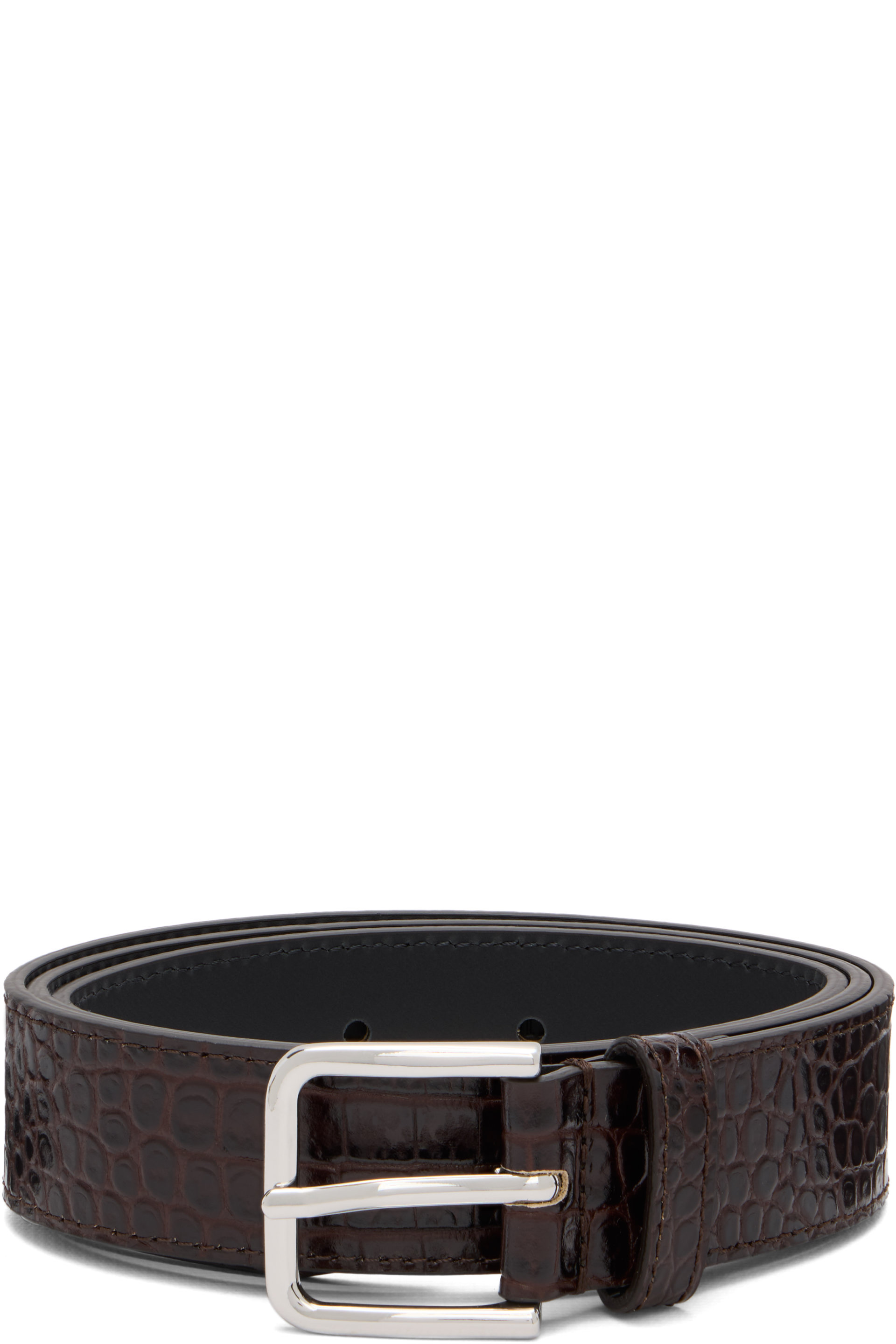 The Frankie Shop - Brown Toni Croc Patent Leather Belt