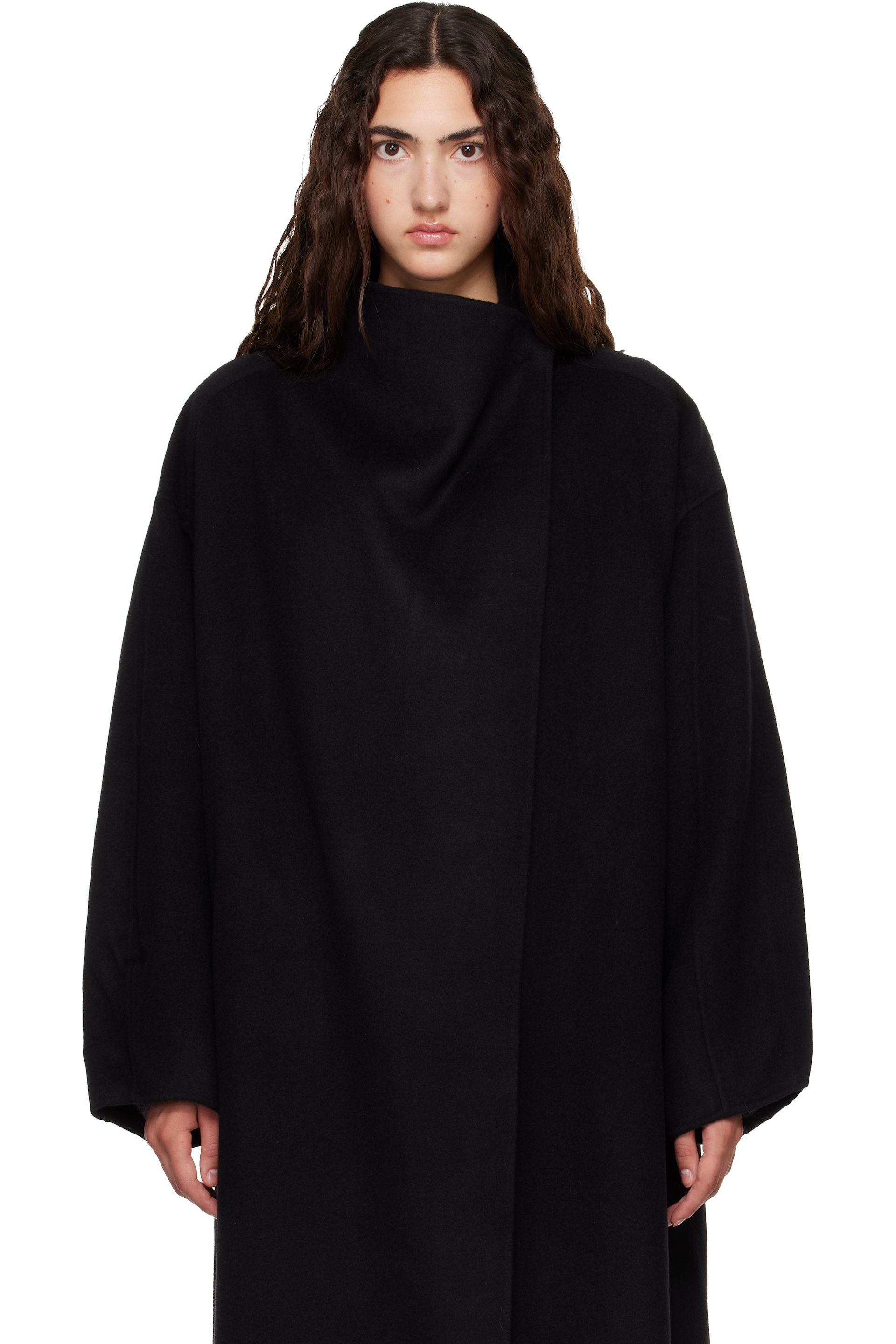 The Frankie Shop - Black Leroy Funnel Neck Wool Coat