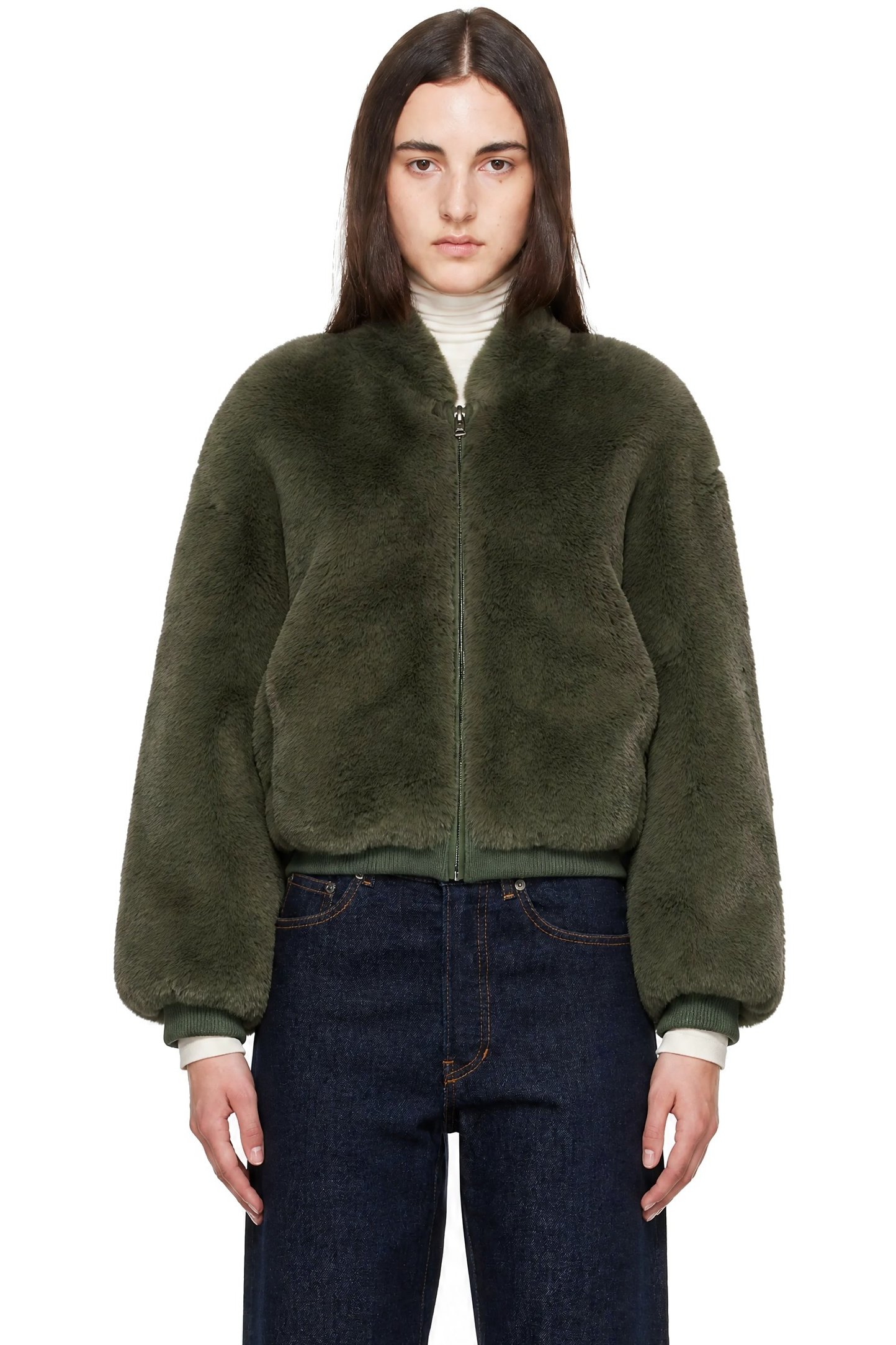 The Frankie Shop - Green Senna Collarless Faux-Fur Jacket