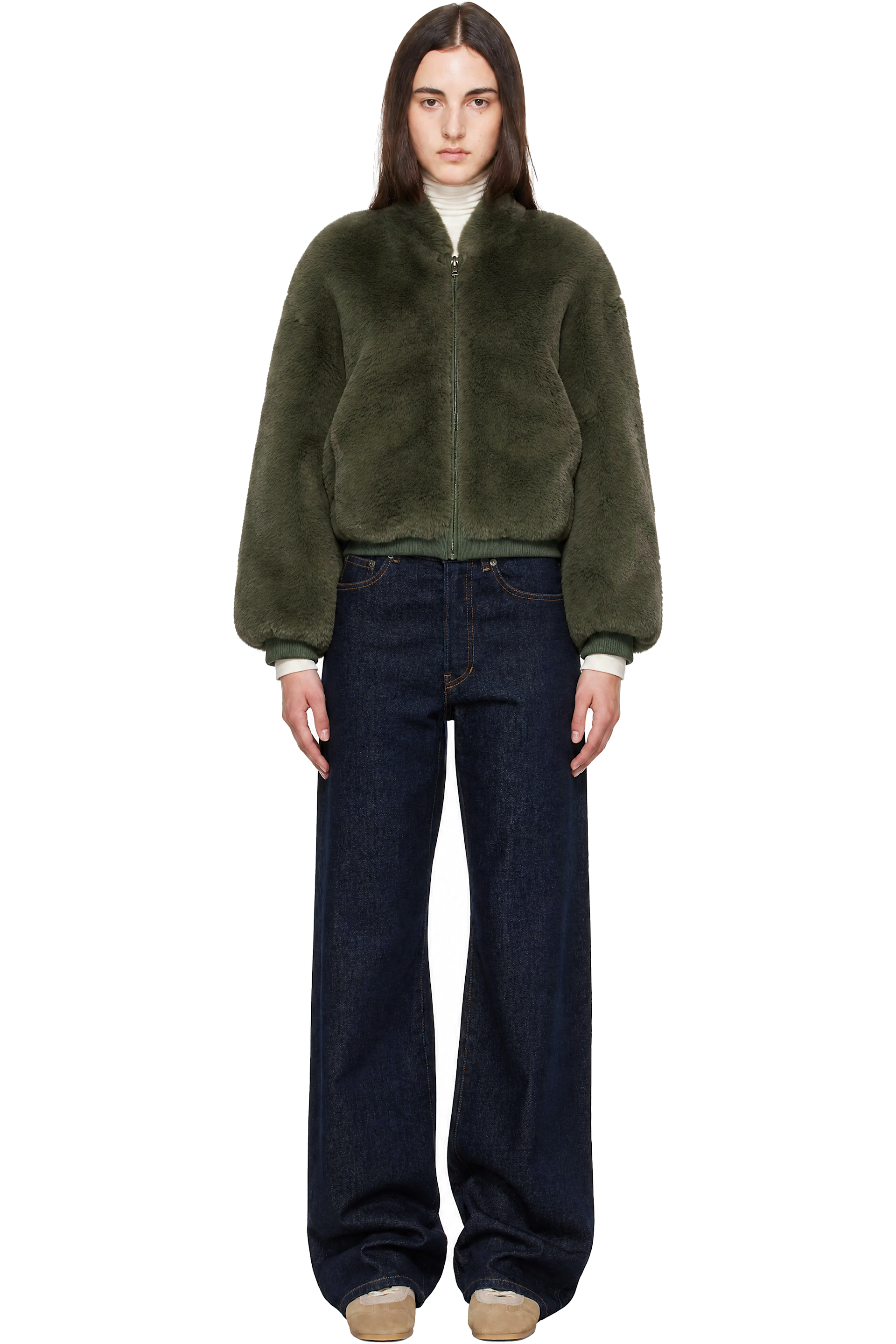 The Frankie Shop - Green Senna Collarless Faux-Fur Jacket
