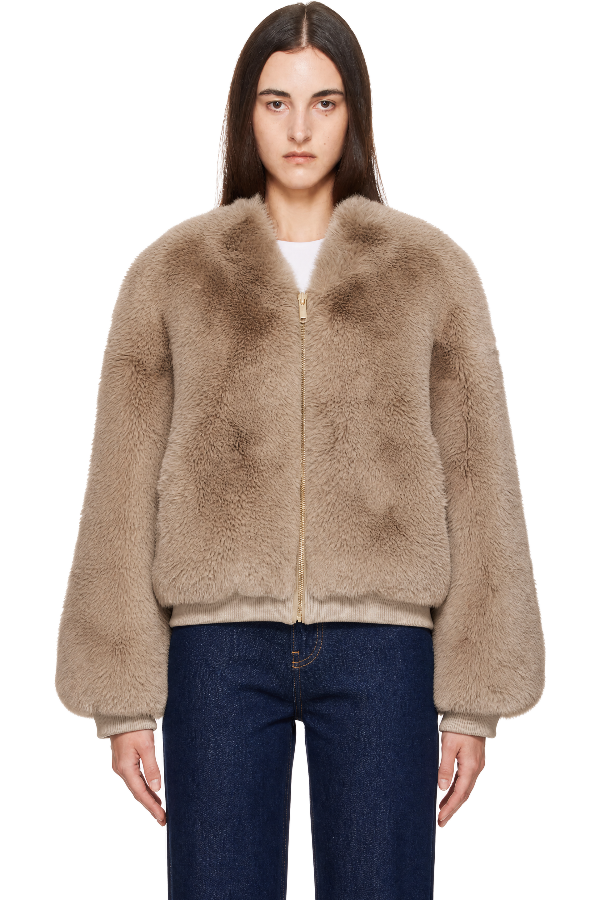 The Frankie Shop - Taupe Senna Collarless Faux-Fur Jacket