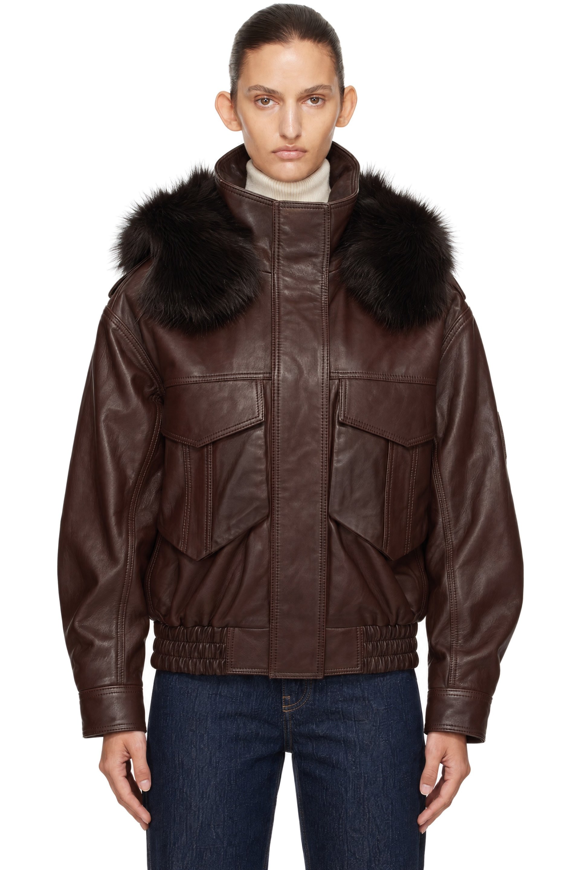 The Frankie Shop - Brown Napa Leather Hooded Jacket