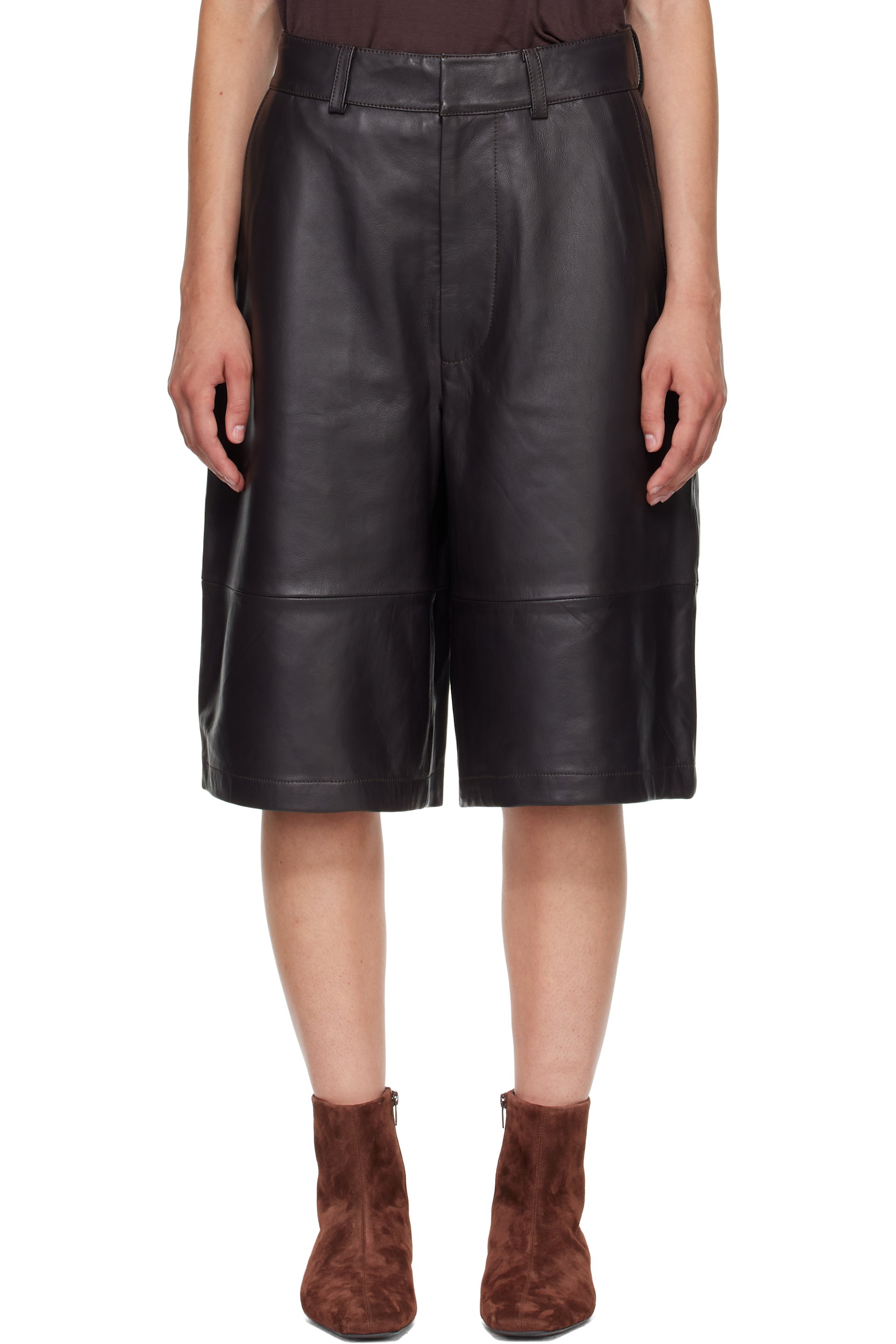 The Frankie Shop - Brown Olivia Leather Bermuda Shorts