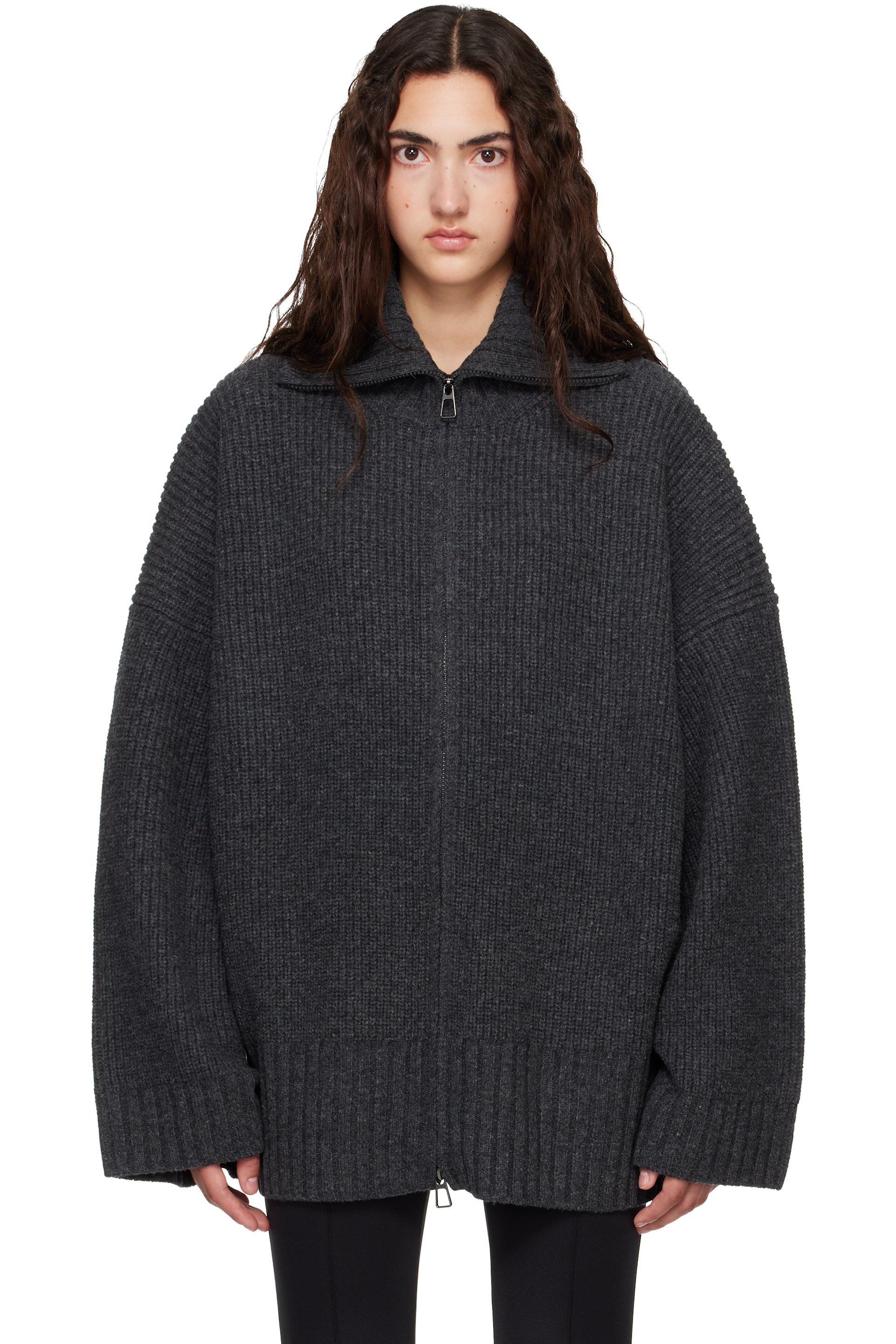 The Frankie Shop - Gray Veda Oversized Zip-Up Cardigan
