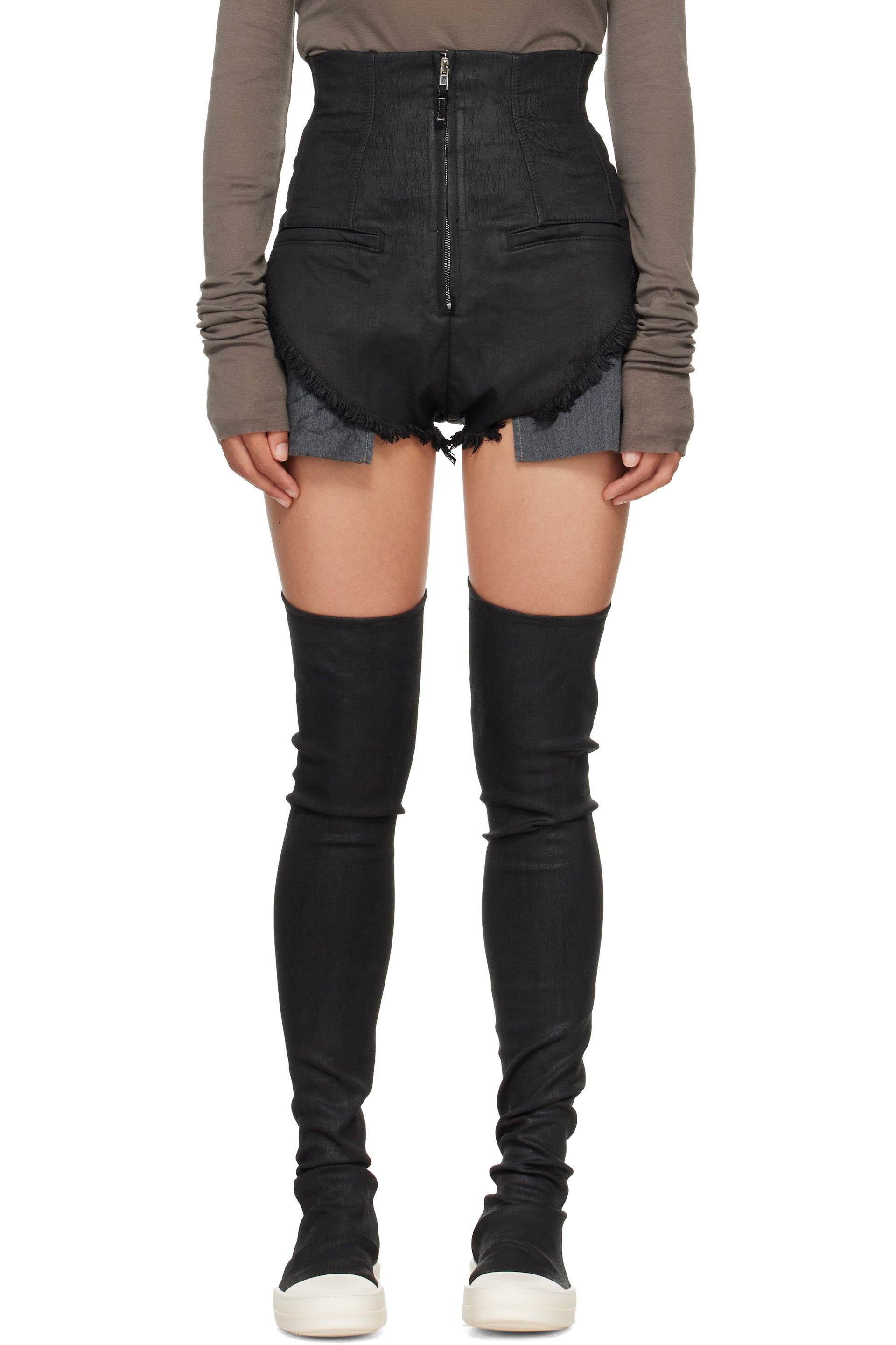 Rick Owens DRKSHDW - Black Tower Dirt Cutoff Denim Shorts