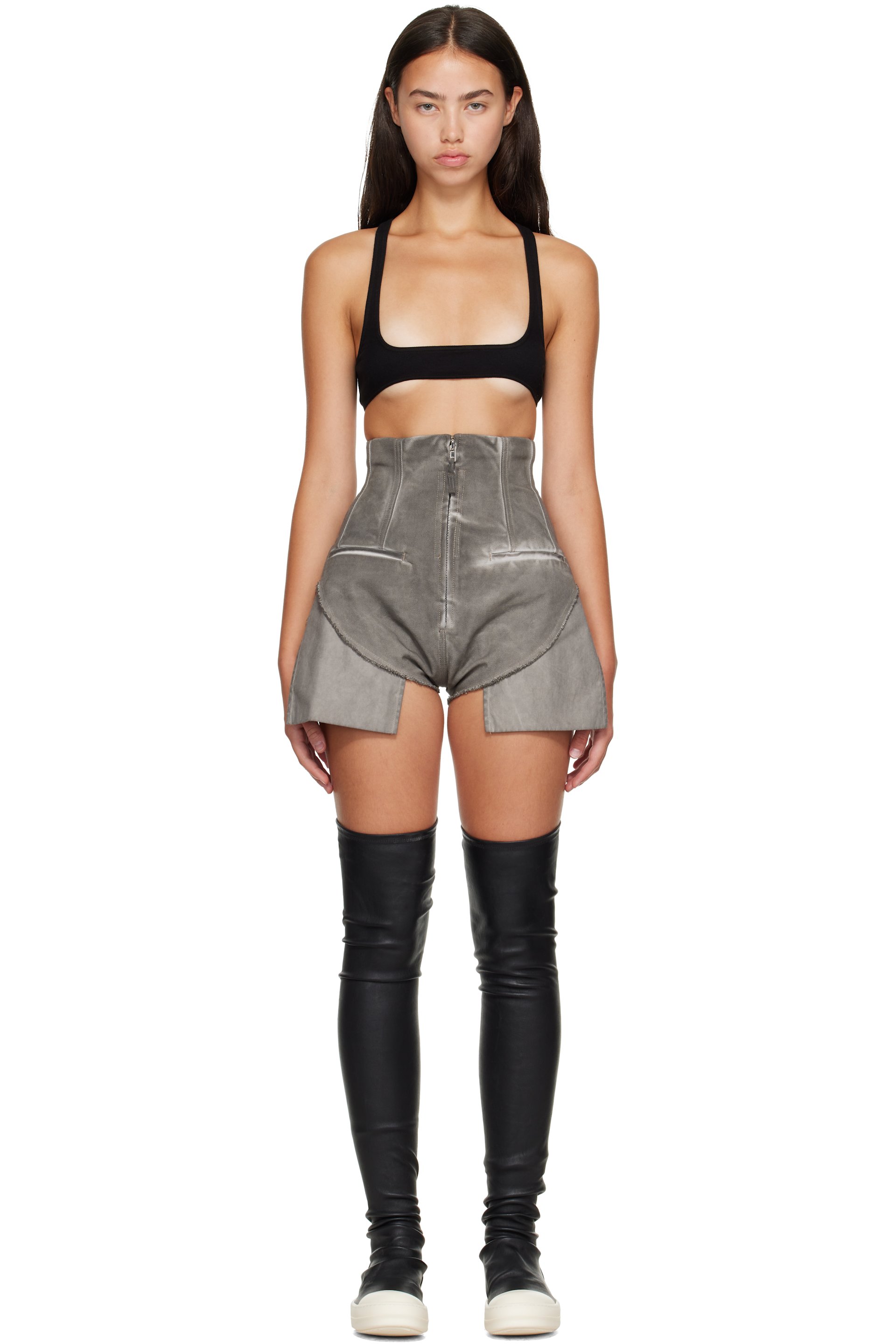 Rick Owens DRKSHDW - Gray Tower Dirt Cutoff Denim Shorts
