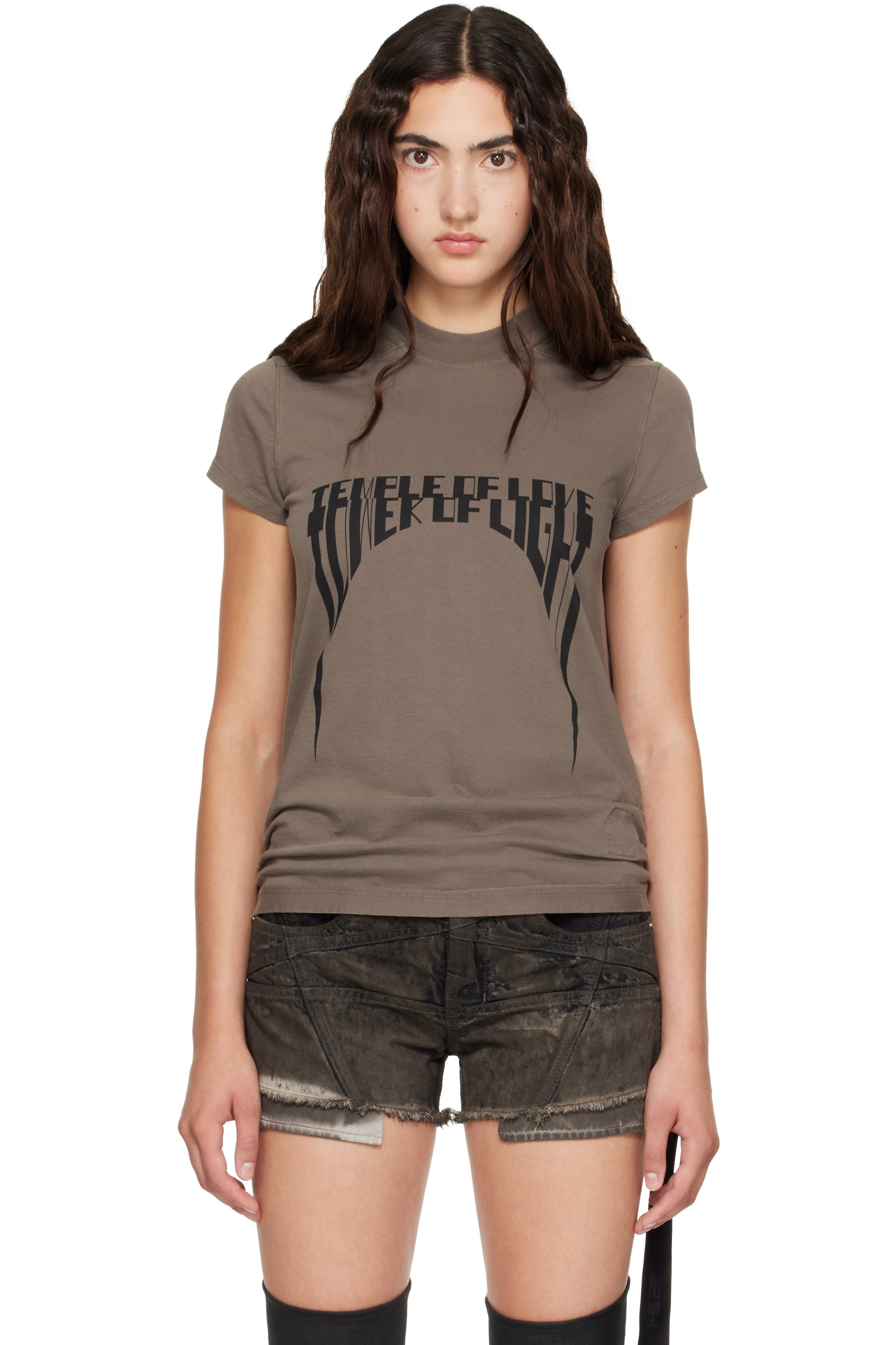 Rick Owens DRKSHDW - T-shirt taupe à couture horizontale aux épaules - Tower