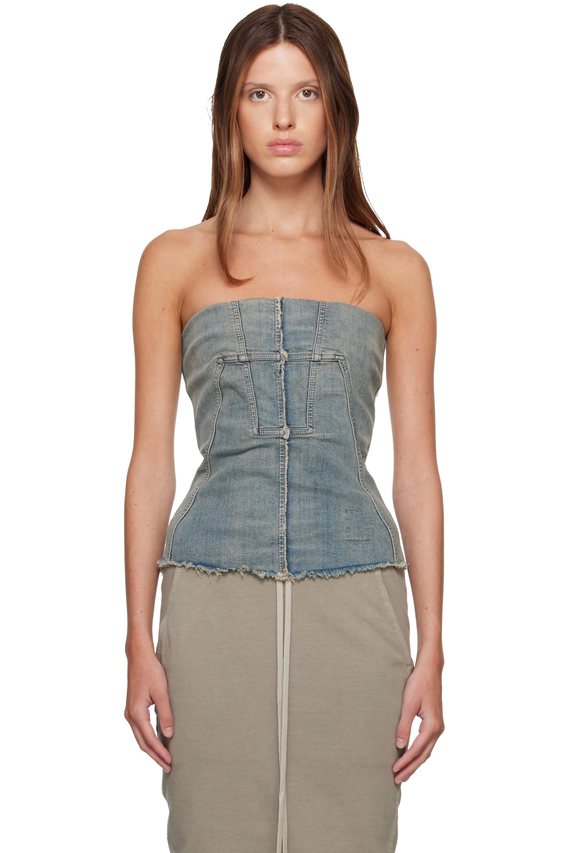 Rick Owens DRKSHDW - Blue Tower Splintered Denim Bustier Top