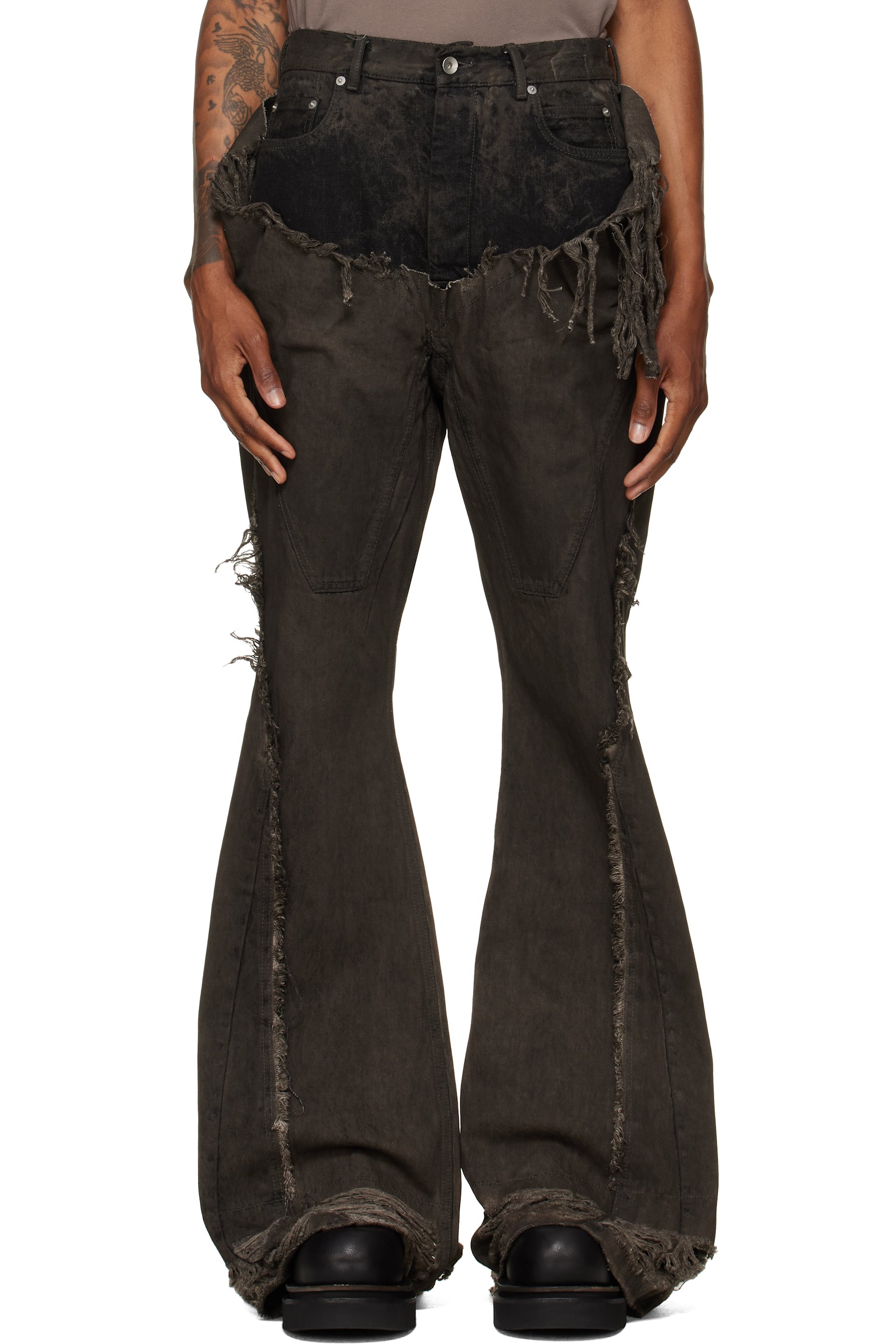 Rick Owens DRKSHDW - Jean semi-évasé gris à bords effilochés - Tower