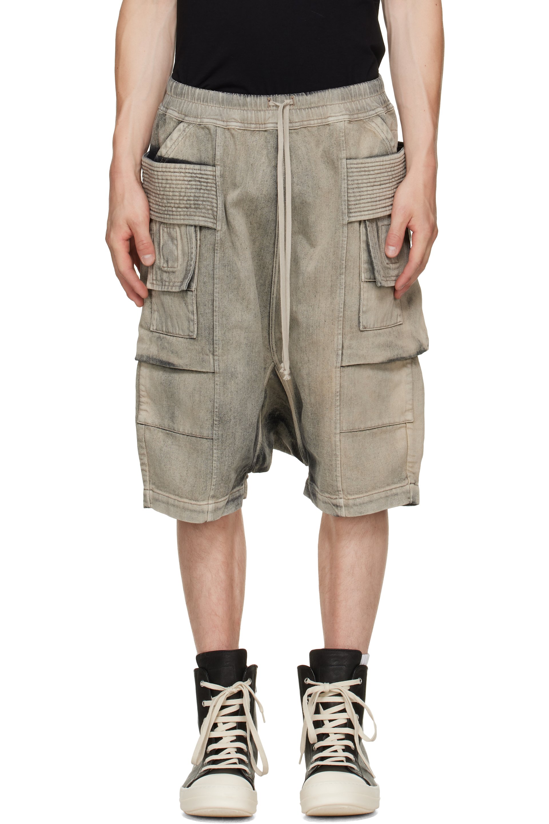 Rick Owens DRKSHDW - Tan Tower Creatch Cargo Pods Shorts